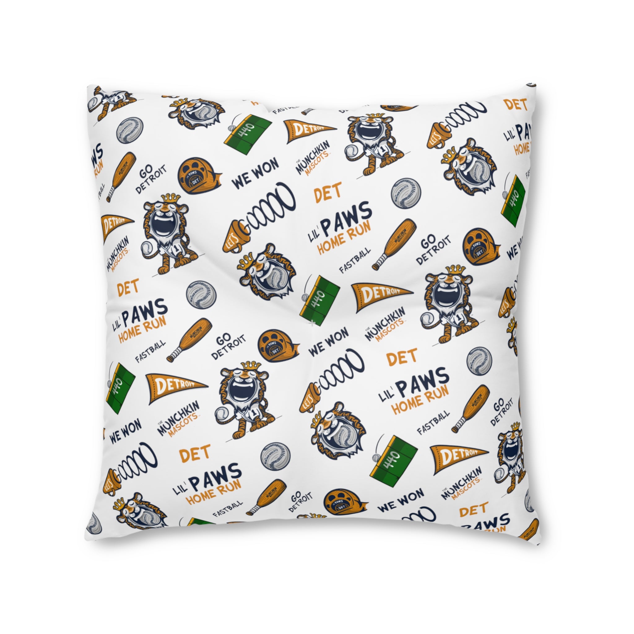 Tufted Floor Pillow, Square - Pattern + Future - Lil' Paws DET Baseball