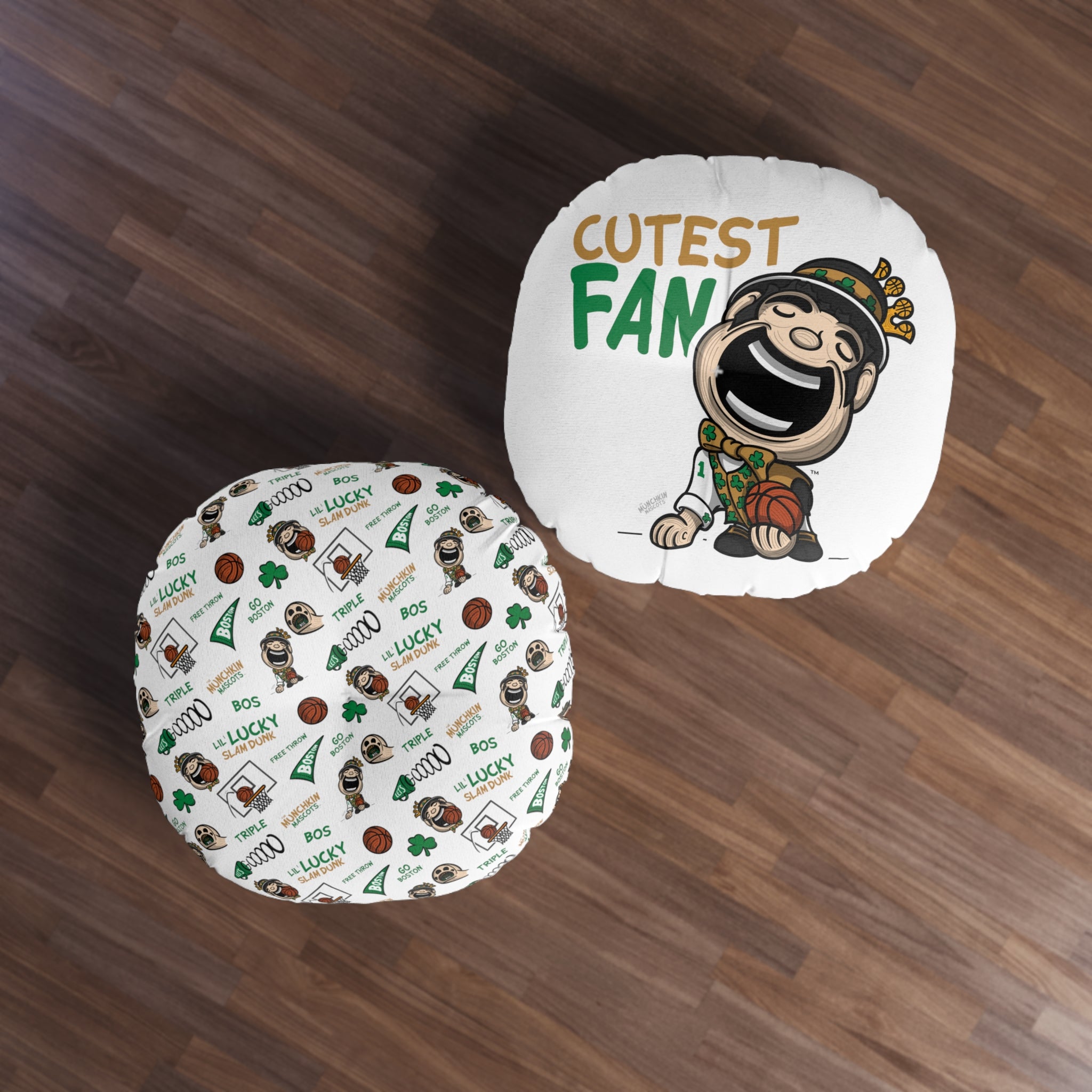 Tufted Floor Pillow, Round - Pattern + Cutest Fan - Lil' Lucky BOS Basketball