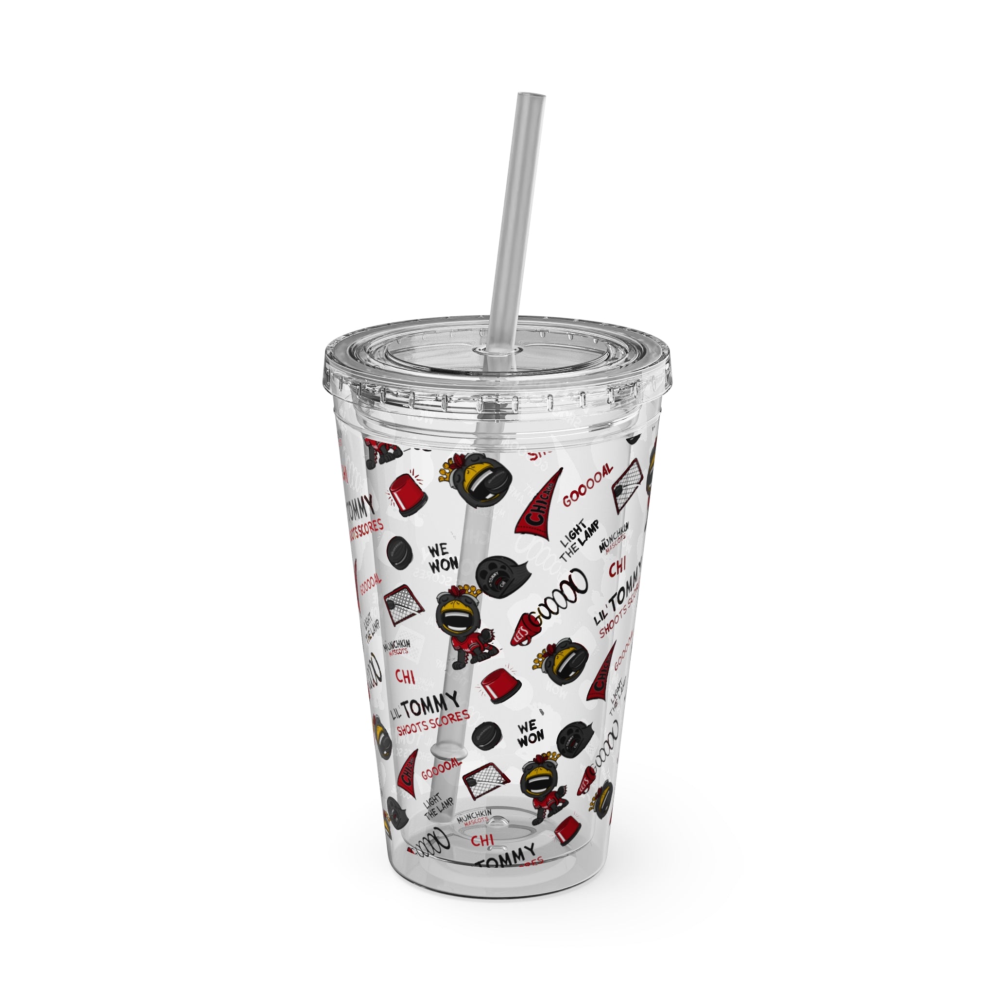 Sunsplash Tumbler with Straw, 16oz - Pattern - Lil' Tommy CHI Hockey