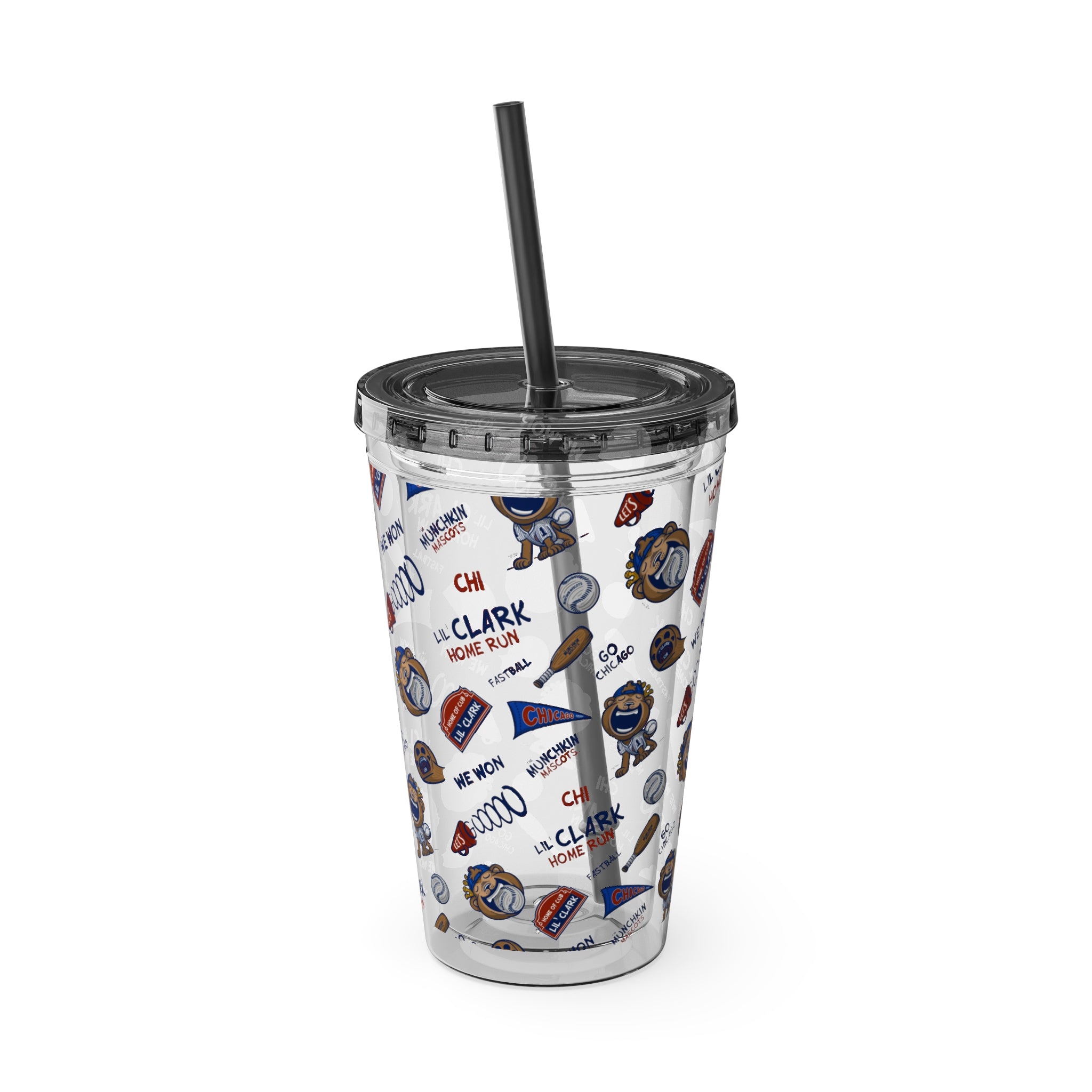 Sunsplash Tumbler with Straw, 16oz - Pattern - Lil' Clark CHI Baseball