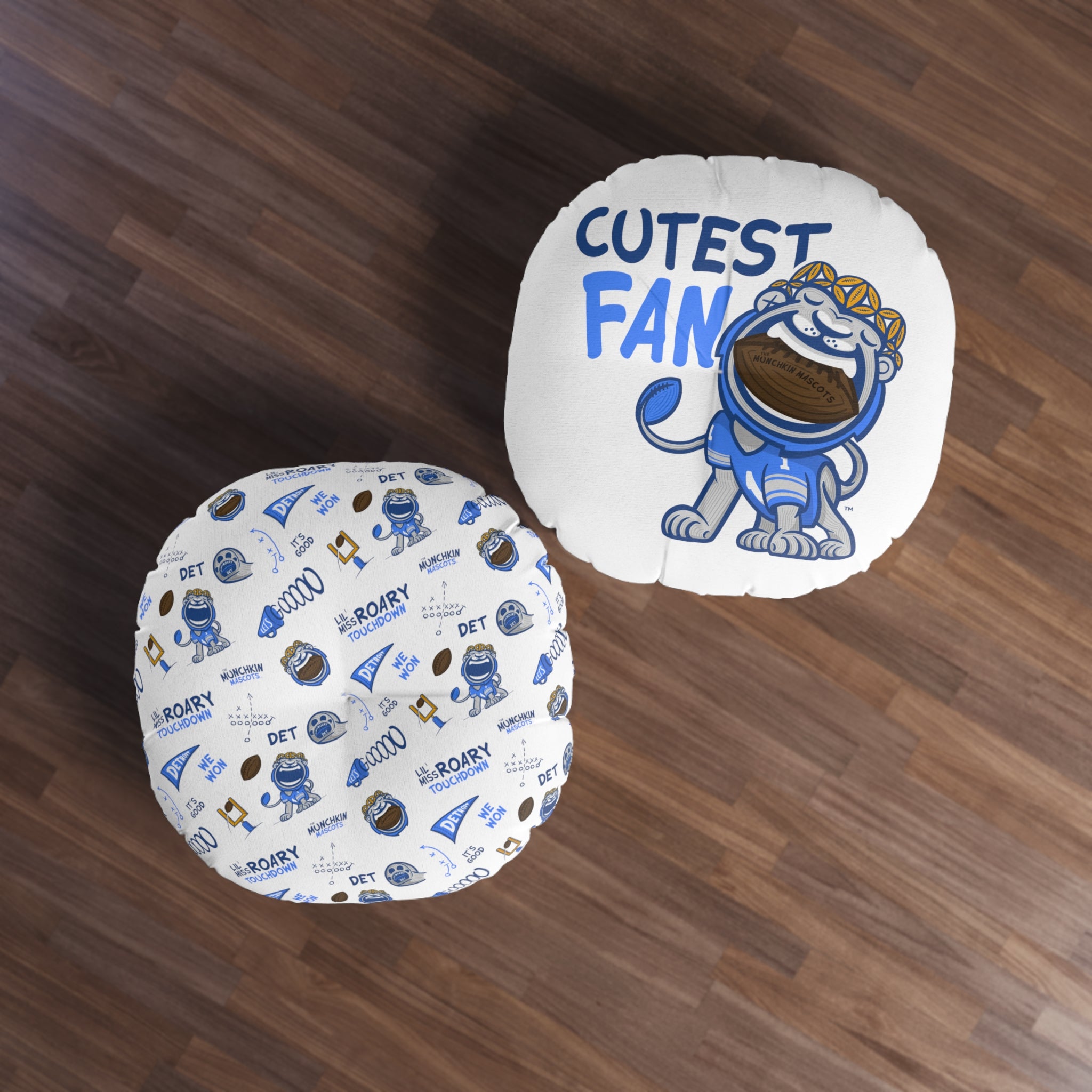 Tufted Floor Pillow, Round - Pattern + Cutest Fan - Lil' Miss Roary DET Football