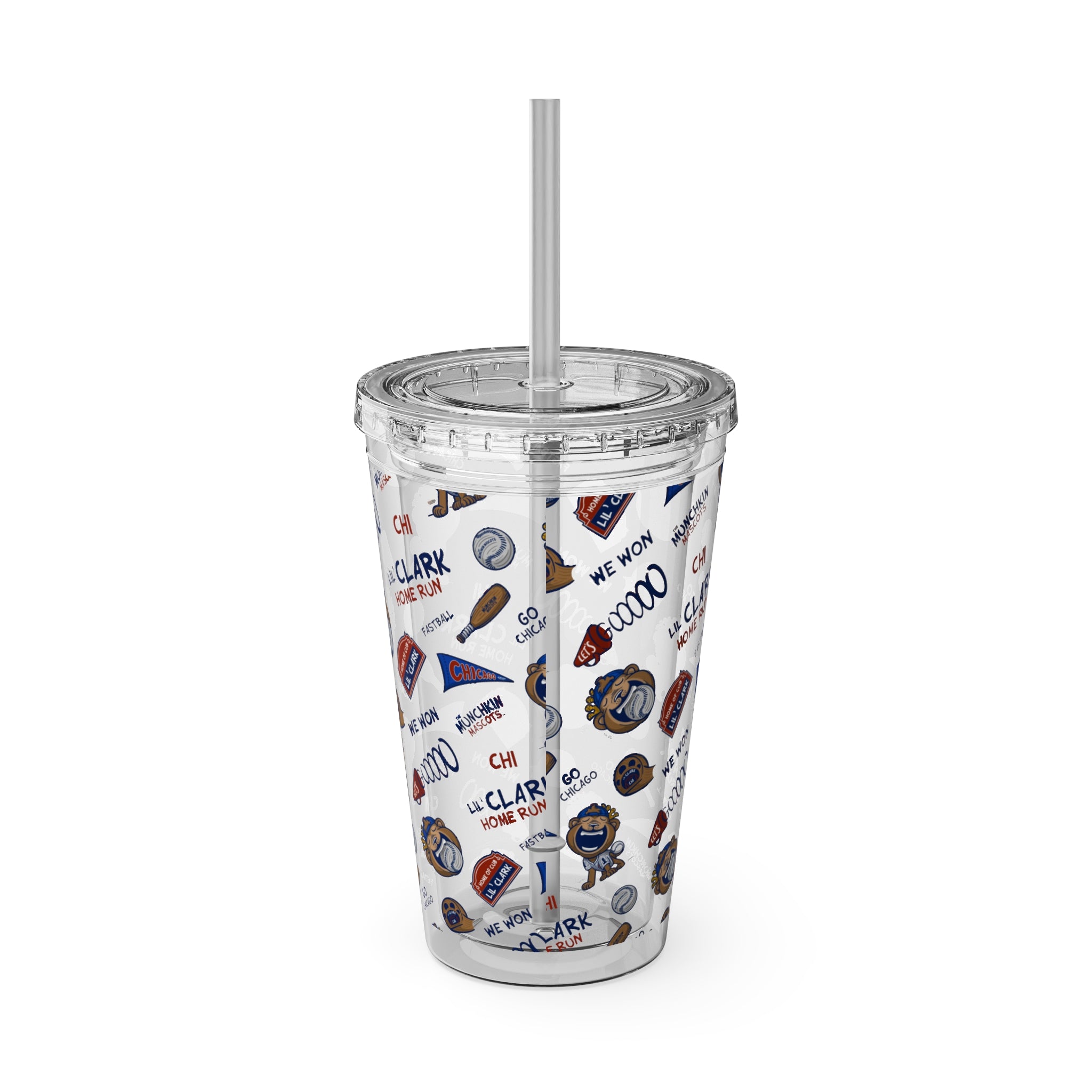 Sunsplash Tumbler with Straw, 16oz - Pattern - Lil' Clark CHI Baseball