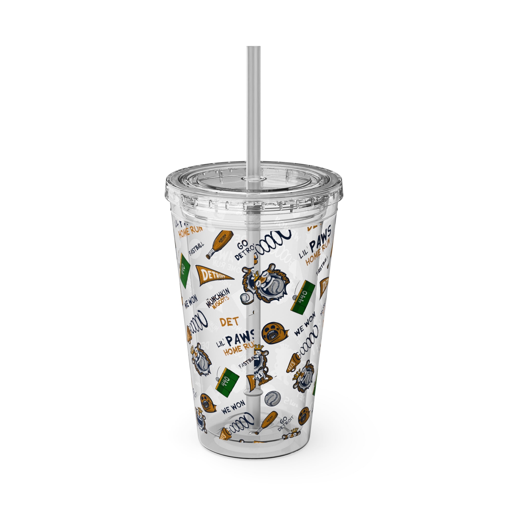 Sunsplash Tumbler with Straw, 16oz - Pattern - Lil' Paws DET Baseball