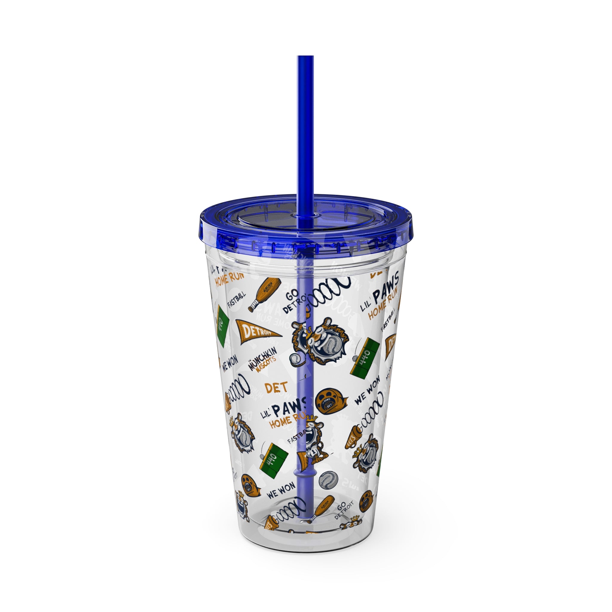 Sunsplash Tumbler with Straw, 16oz - Pattern - Lil' Paws DET Baseball