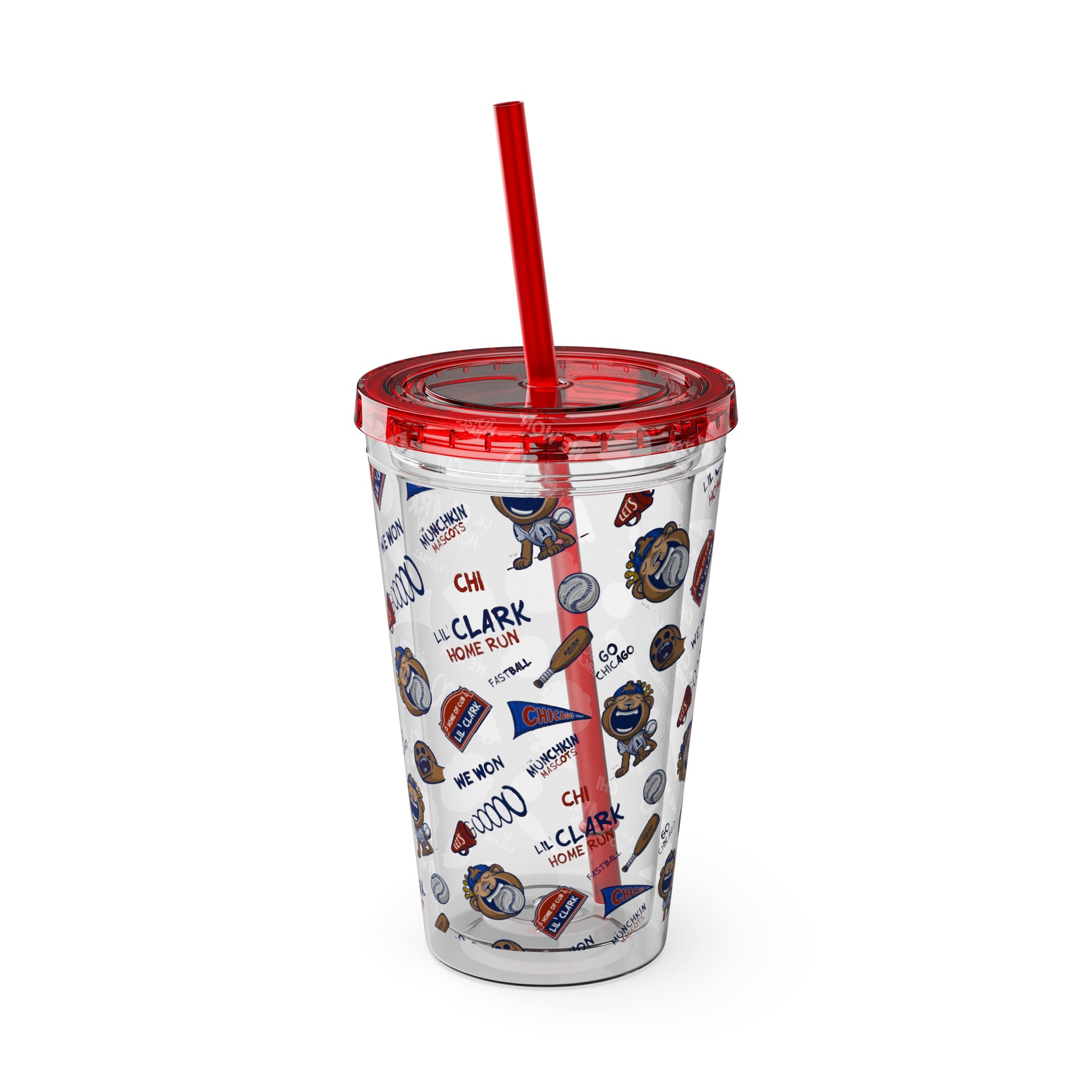 Sunsplash Tumbler with Straw, 16oz - Pattern - Lil' Clark CHI Baseball