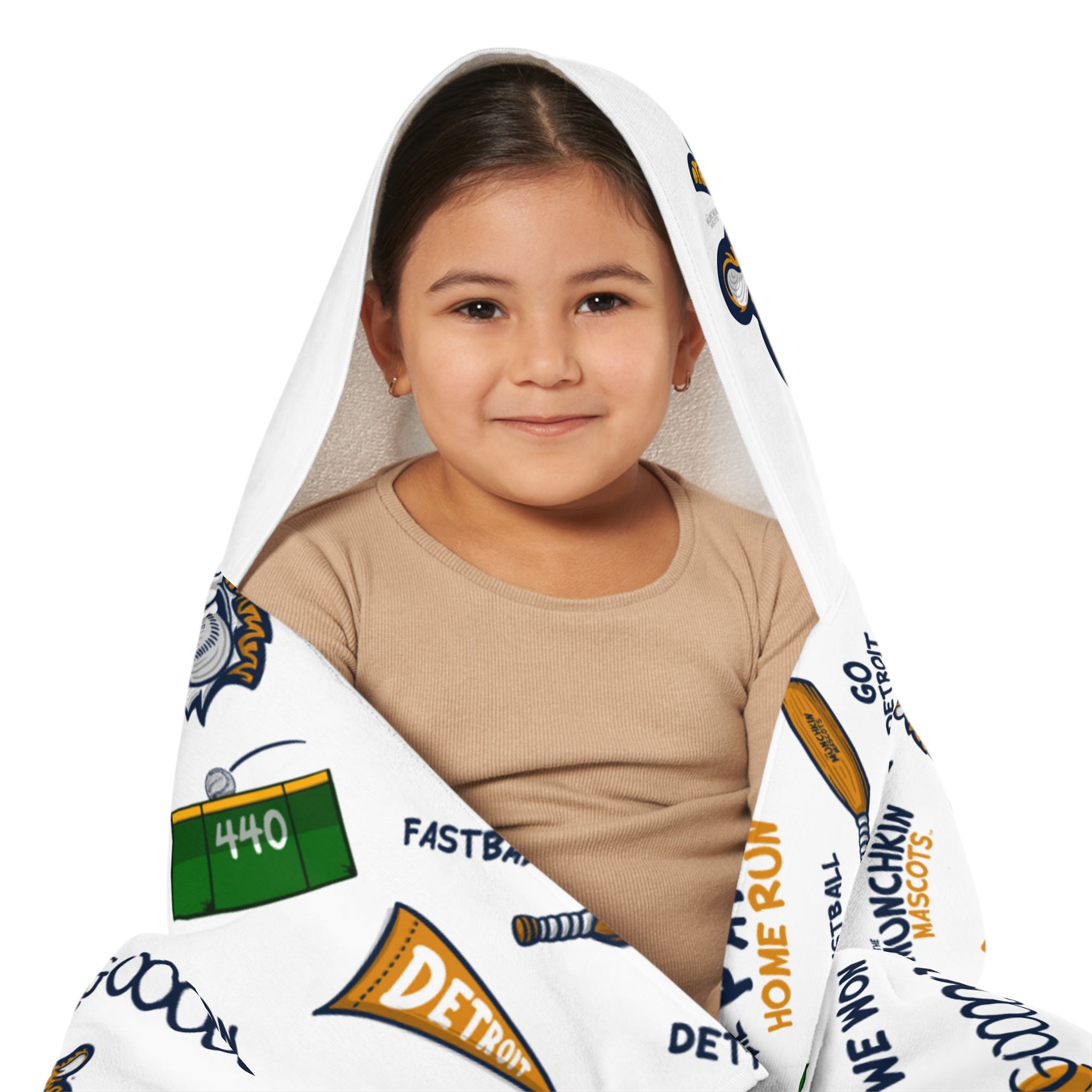 Detroit Baseball Hooded Towel Lil' Paws Pattern | Hand-Drawn Art | Gifts for Kids