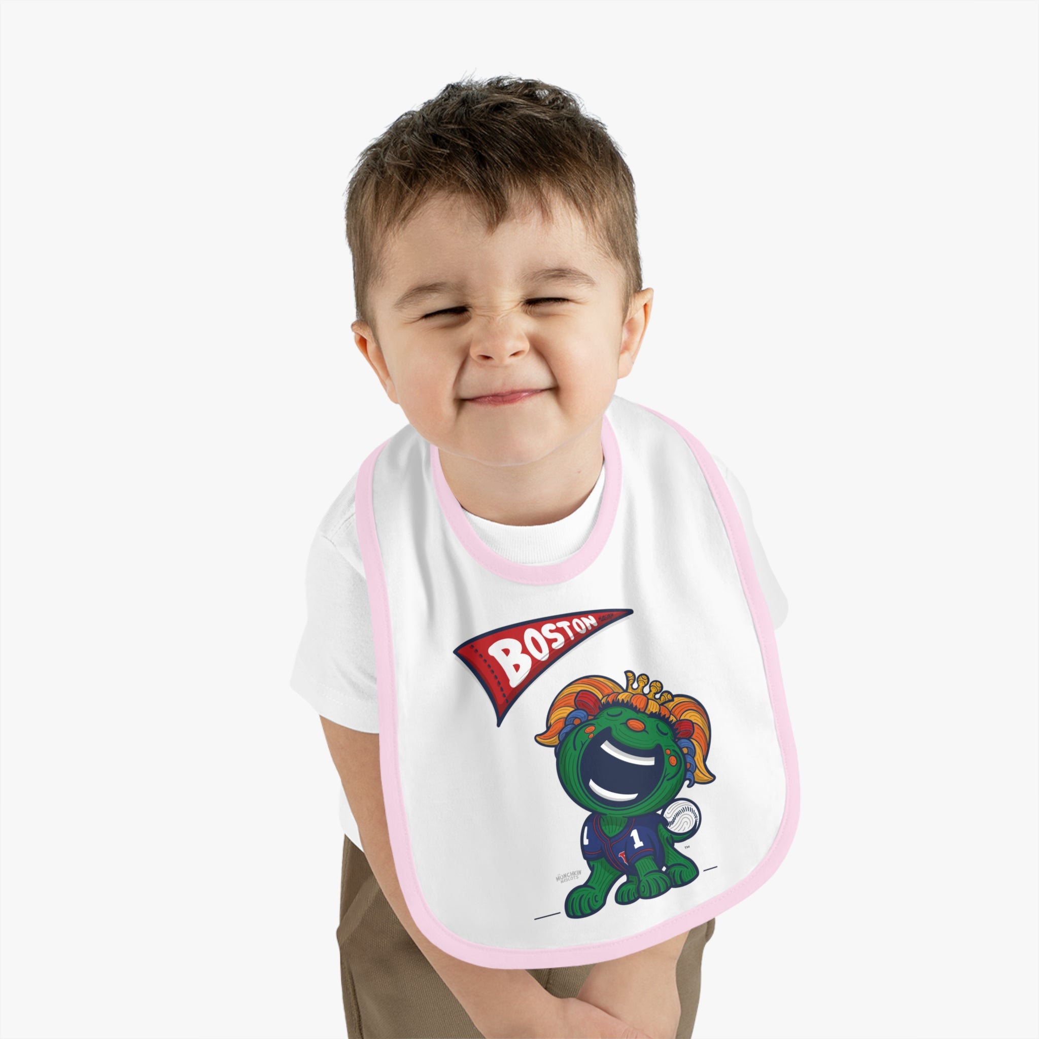 Boston Baseball Baby Bib & Infant Lil' Miss Tessie Themed | Hand-Drawn Art | Gifts for Newborns