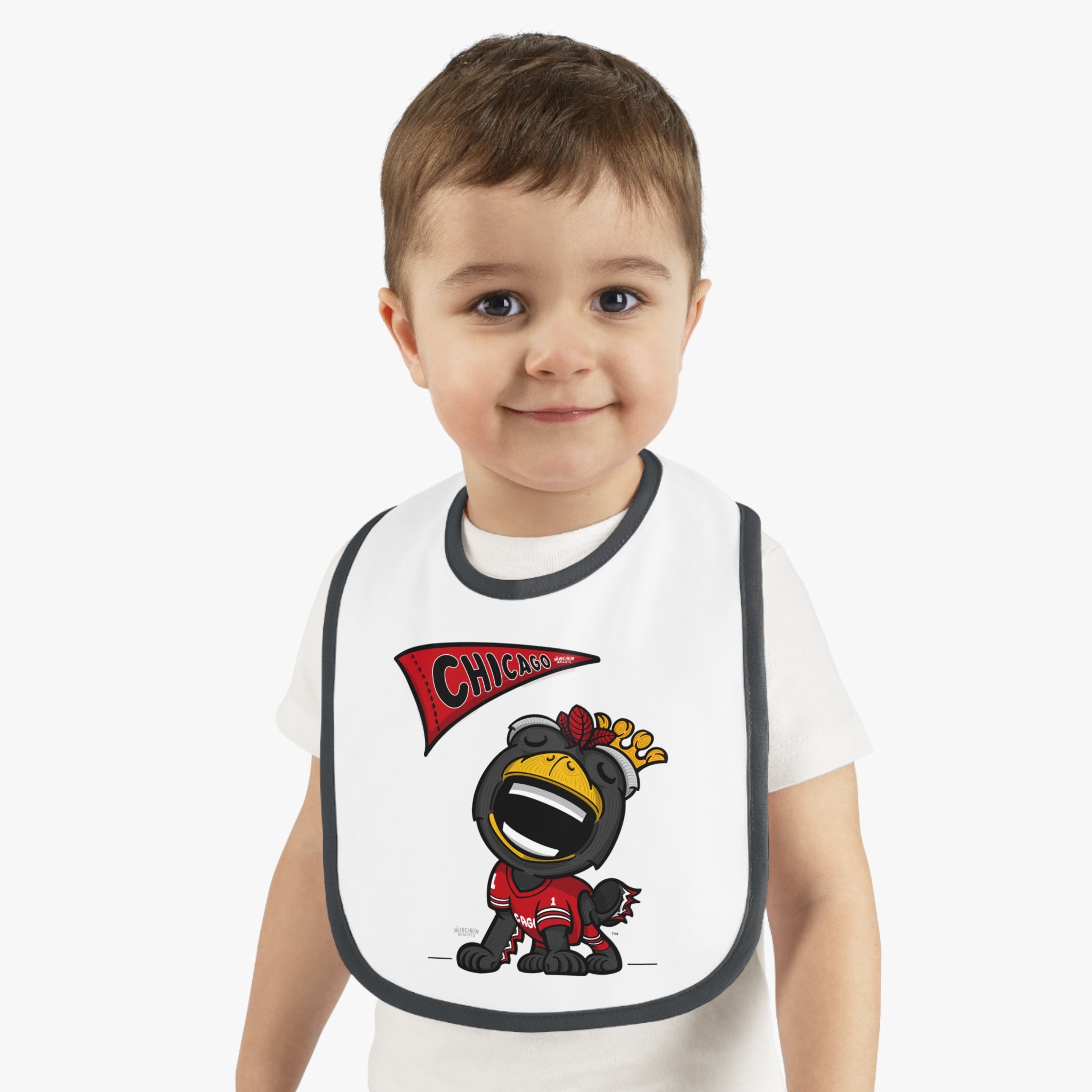 Baby Contrast Trim Jersey Bib - Flag + Lil' Tommy - Lil' Tommy CHI Hockey