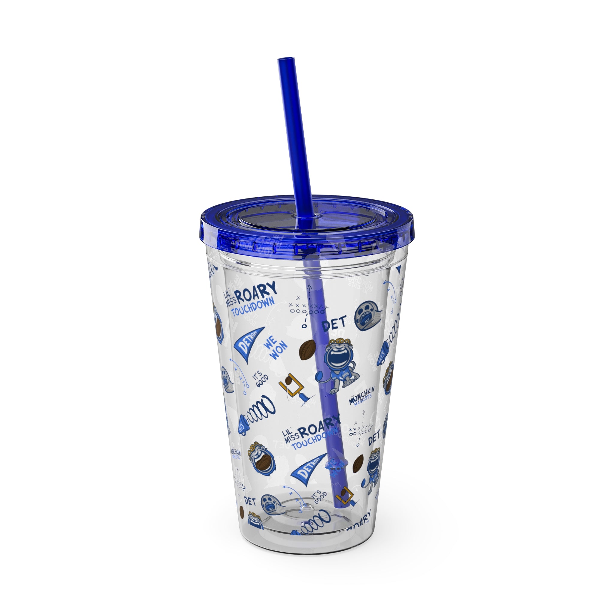 Sunsplash Tumbler with Straw, 16oz - Pattern - Lil' Miss Roary DET Football