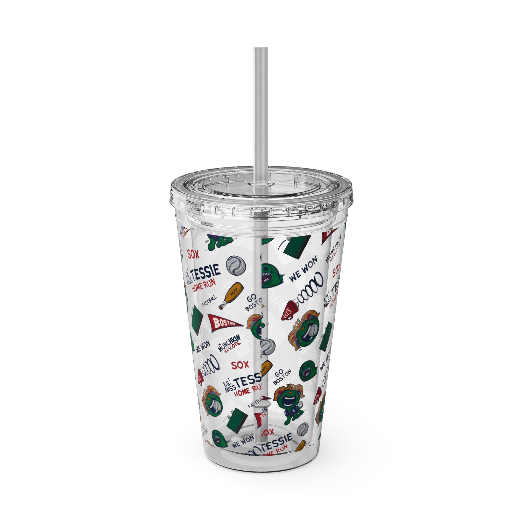 Sunsplash Tumbler with Straw, 16oz - Pattern - Lil' Miss Tessie BOS Baseball