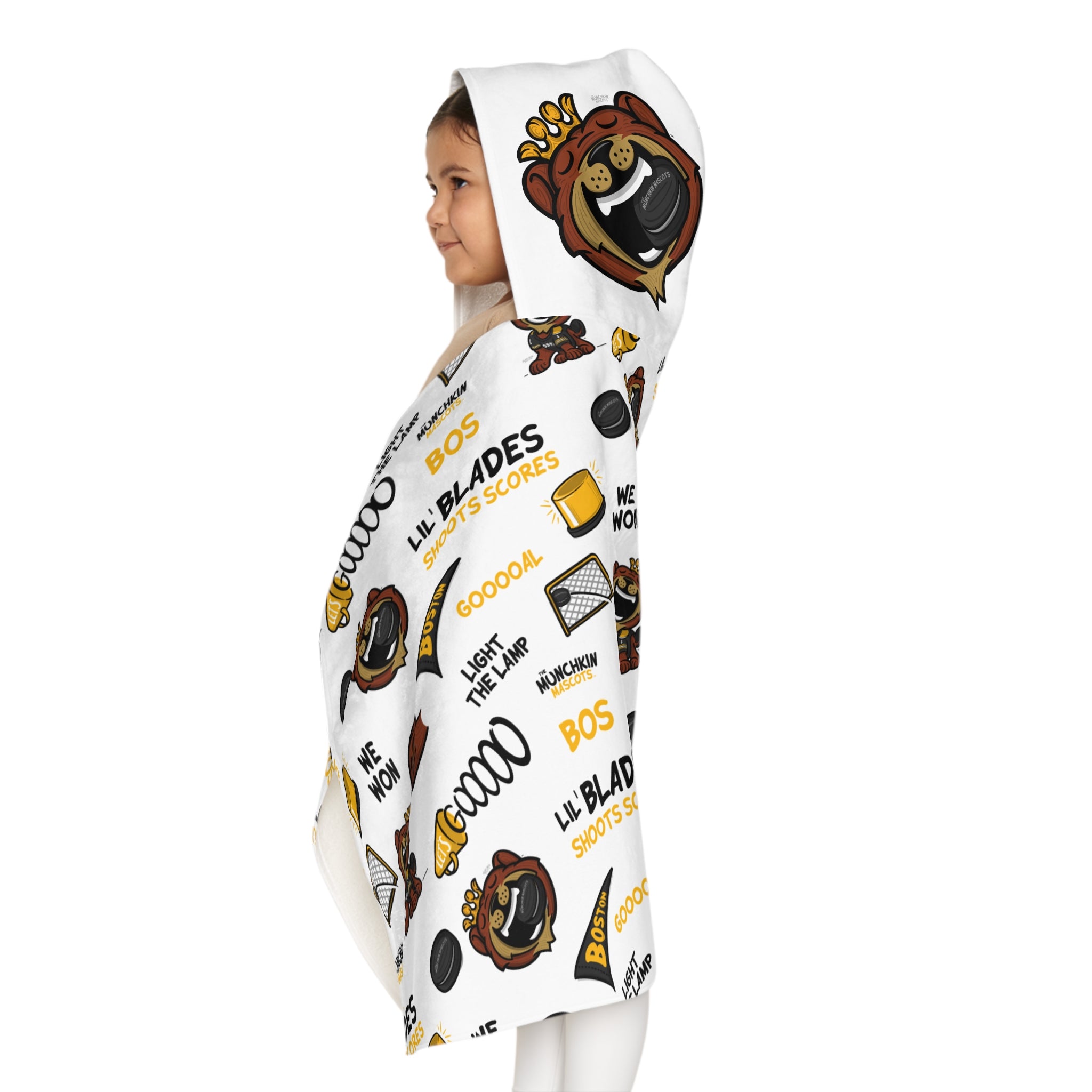 Boston Hockey Hooded Towel Lil' Blades Pattern | Hand-Drawn Art | Gifts for Kids