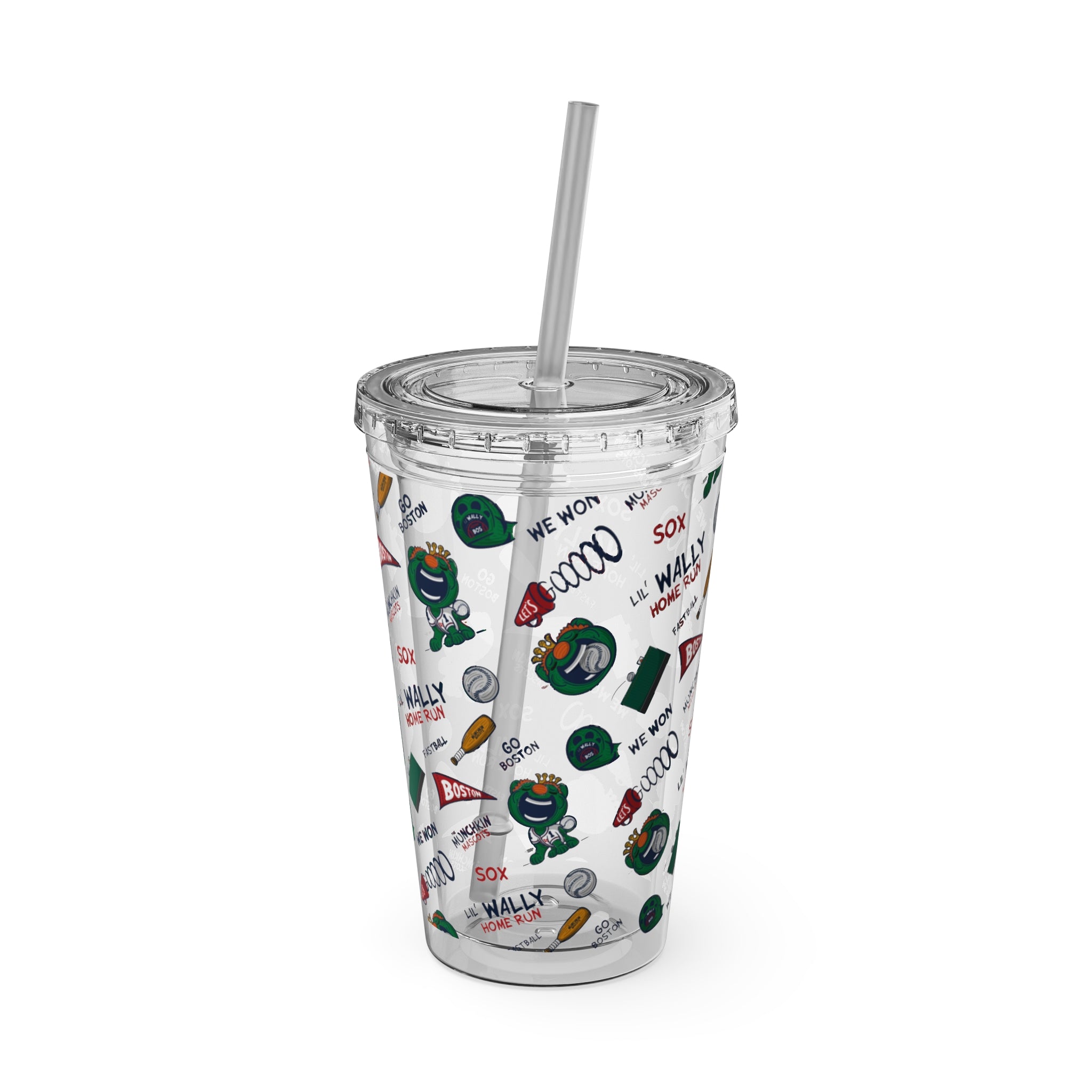 Sunsplash Tumbler with Straw, 16oz - Pattern - Lil' Wally BOS Baseball