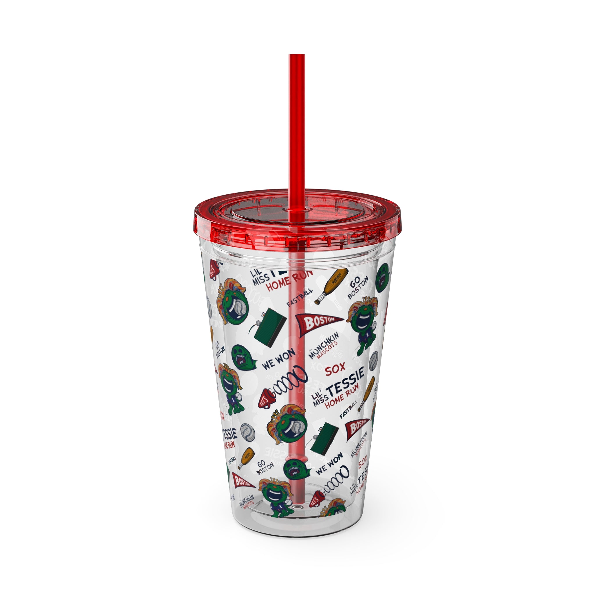 Sunsplash Tumbler with Straw, 16oz - Pattern - Lil' Miss Tessie BOS Baseball