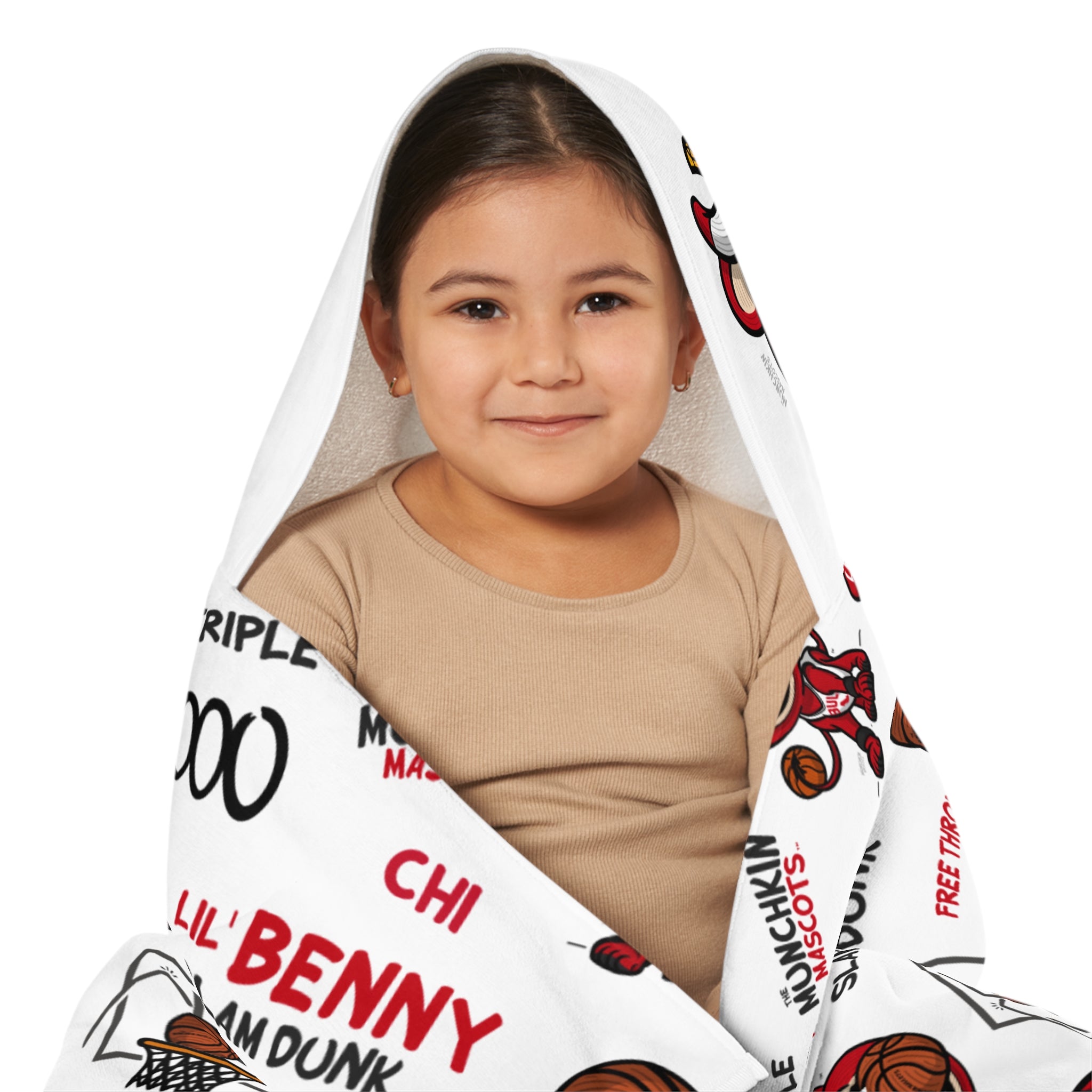 Chicago Basketball Hooded Towel Lil' Benny Pattern | Hand-Drawn Art | Gifts for Kids