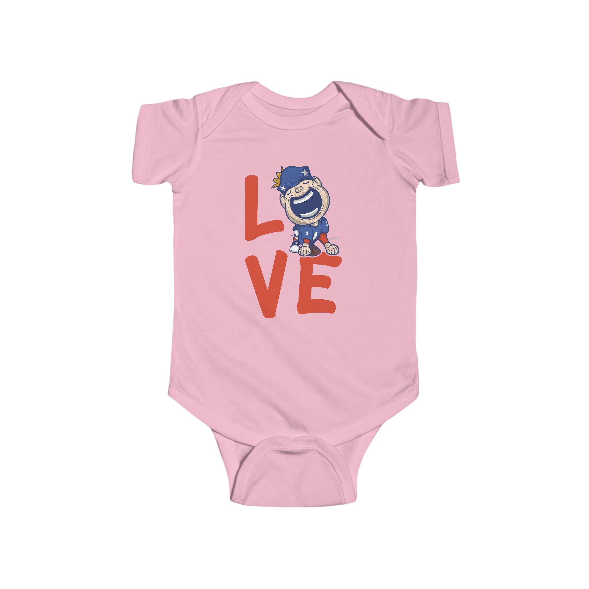 New England Football Newborn & Infant Lil' Pat 'LOVE' Jersey Bodysuit | Hand-Drawn Art | Gifts for Newborns