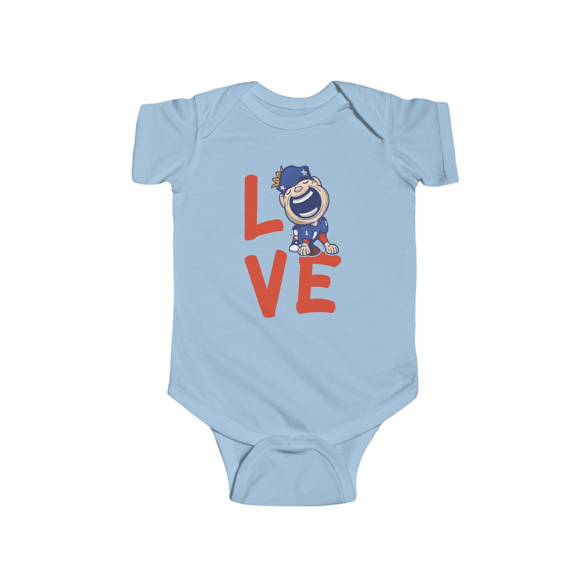 New England Football Newborn & Infant Lil' Pat 'LOVE' Jersey Bodysuit | Hand-Drawn Art | Gifts for Newborns