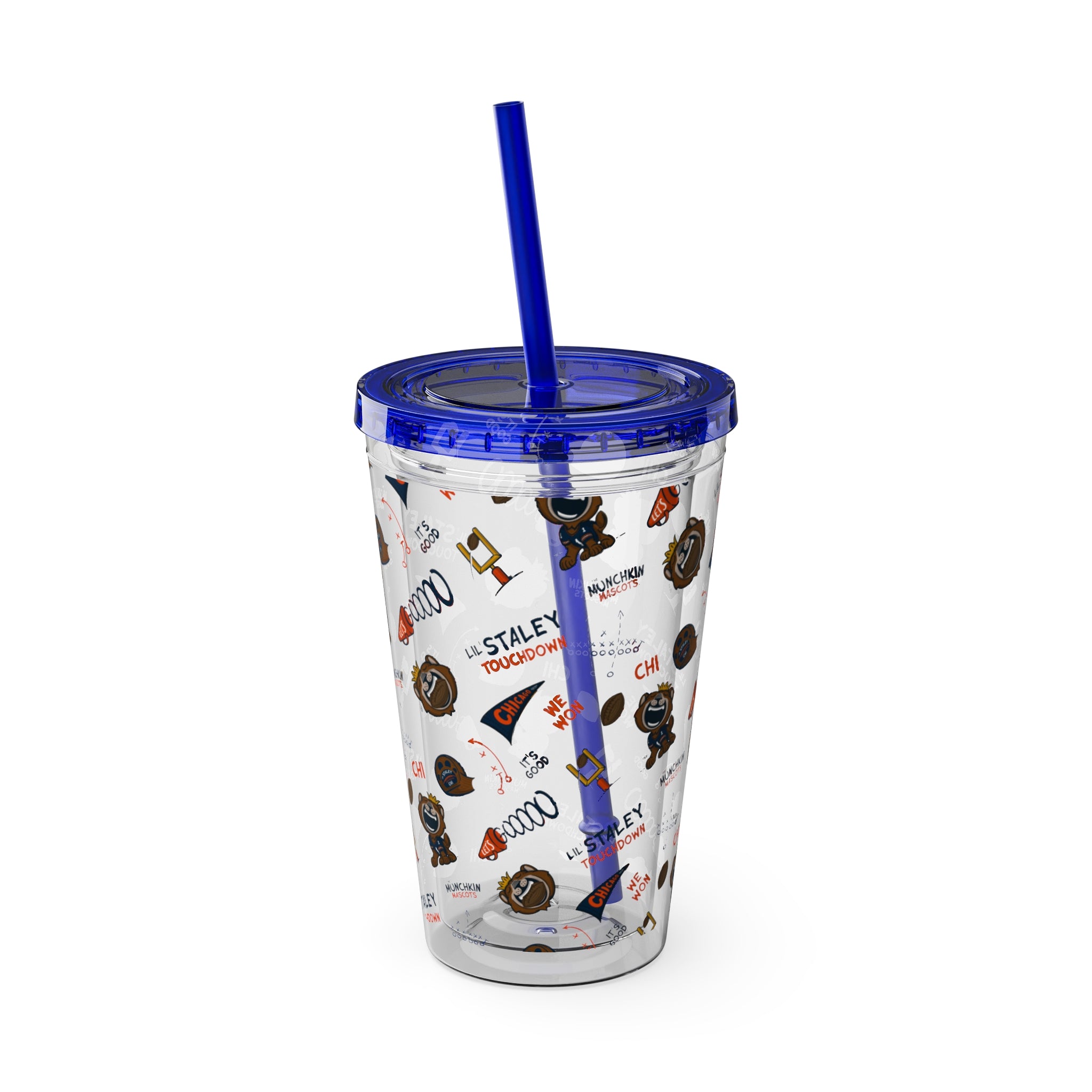 Sunsplash Tumbler with Straw, 16oz - Pattern - Lil' Staley CHI Football