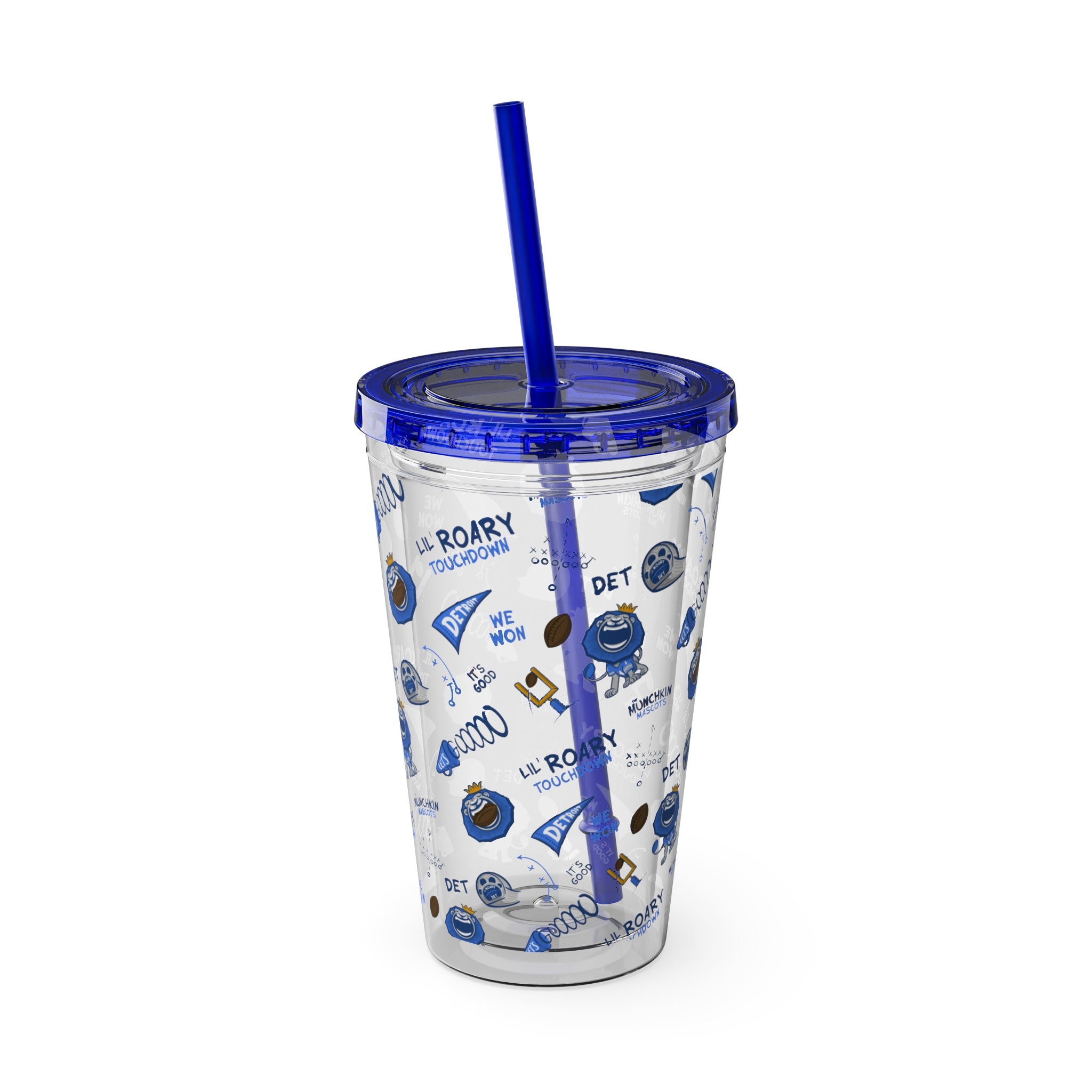 Sunsplash Tumbler with Straw, 16oz - Pattern - Lil' Roary DET Football