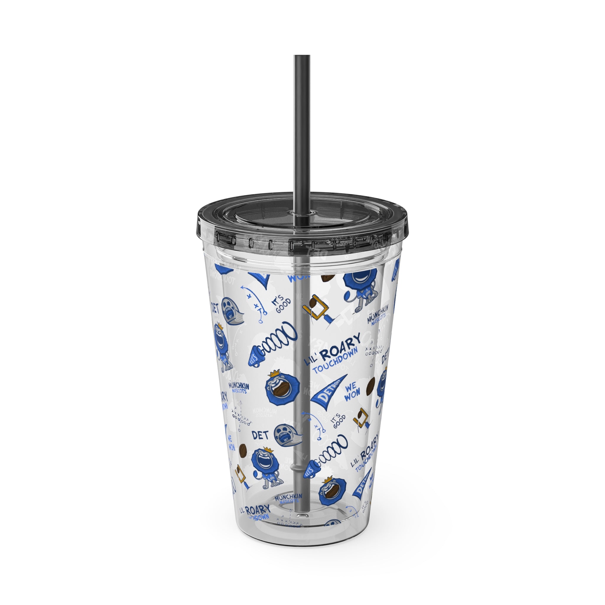 Sunsplash Tumbler with Straw, 16oz - Pattern - Lil' Roary DET Football