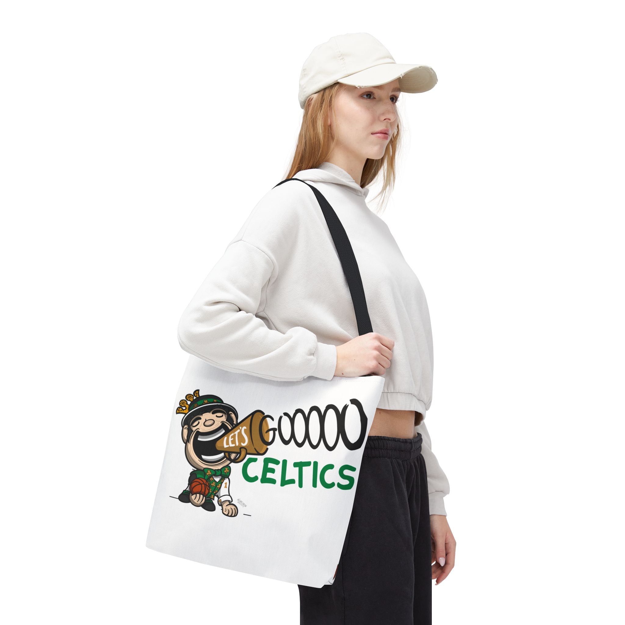 Boston Basketball Tote Bag Lil' Lucky 'Let's Go' + Pattern | Hand-Drawn Art | Gifts for Parents