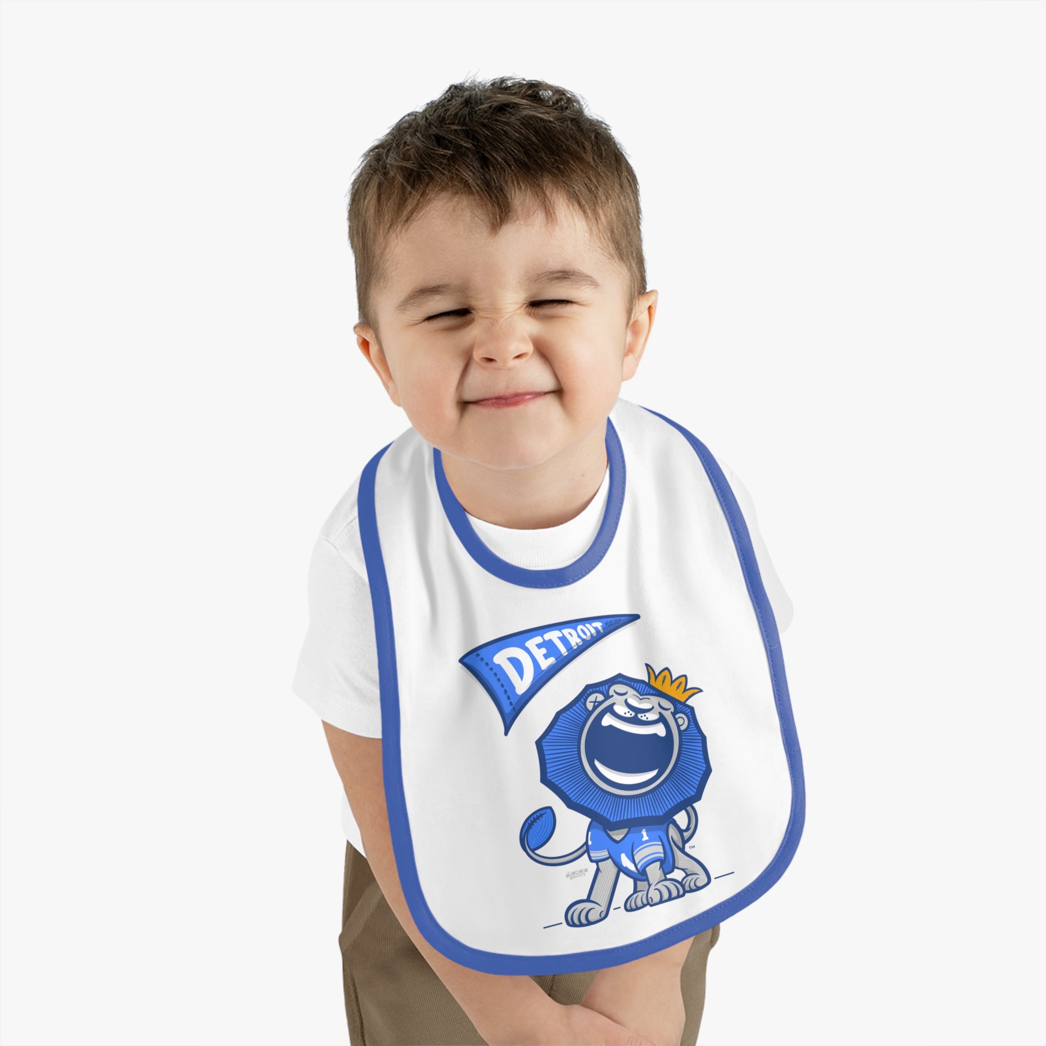 Baby Contrast Trim Jersey Bib - Flag + Lil' Roary - Lil' Roary DET Football