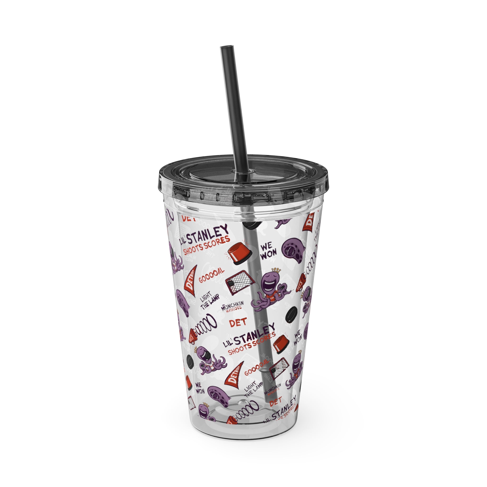 Detroit Hockey Tumbler with Straw Lil' Stanley Pattern | Hand-Drawn Art | Gifts for Kids