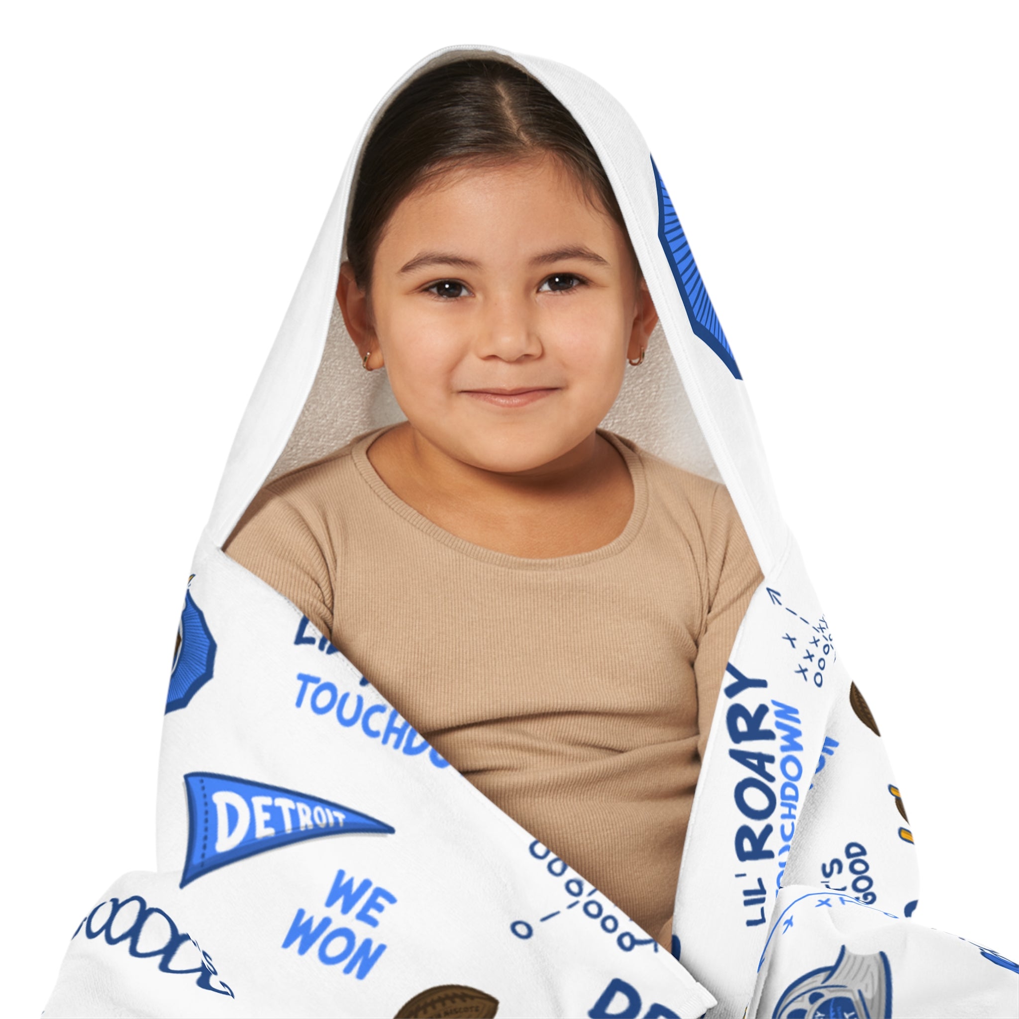 Detroit Football  Hooded Towel Lil' Roary Pattern | Hand-Drawn Art | Gifts for Kids