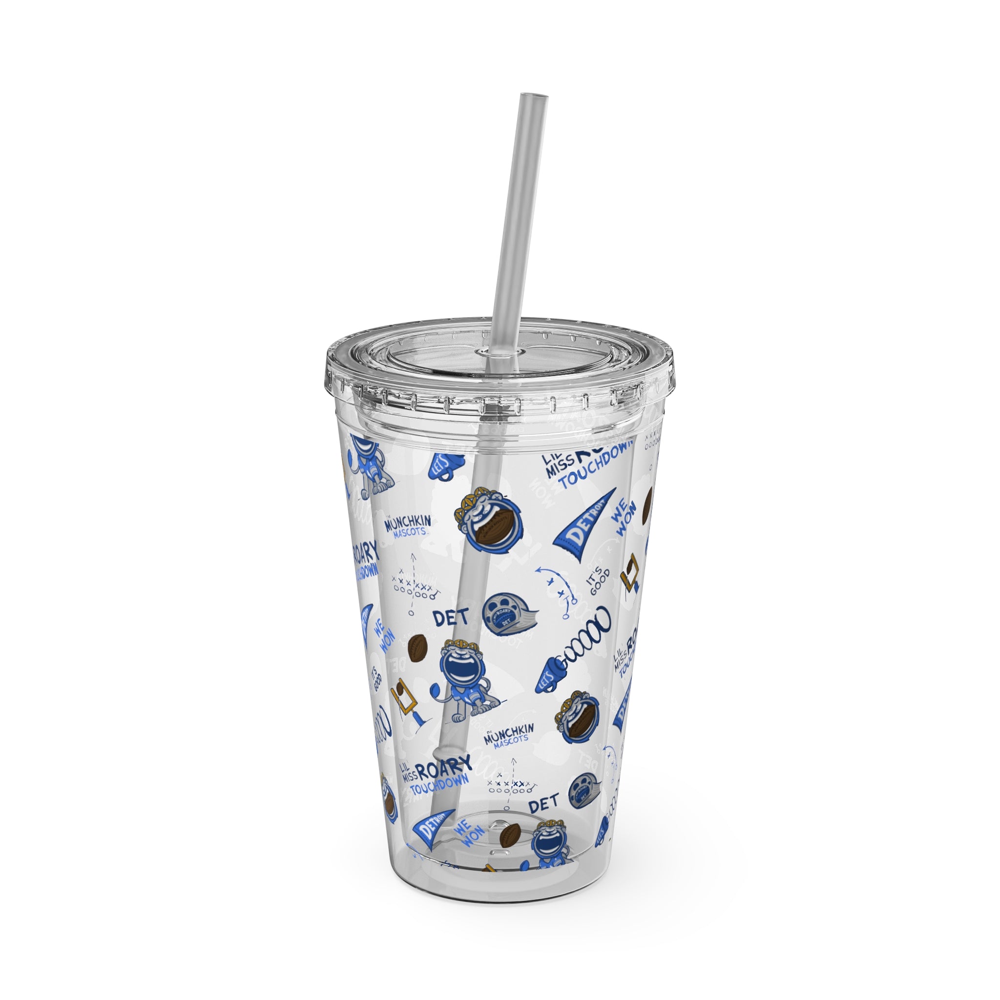 Sunsplash Tumbler with Straw, 16oz - Pattern - Lil' Miss Roary DET Football