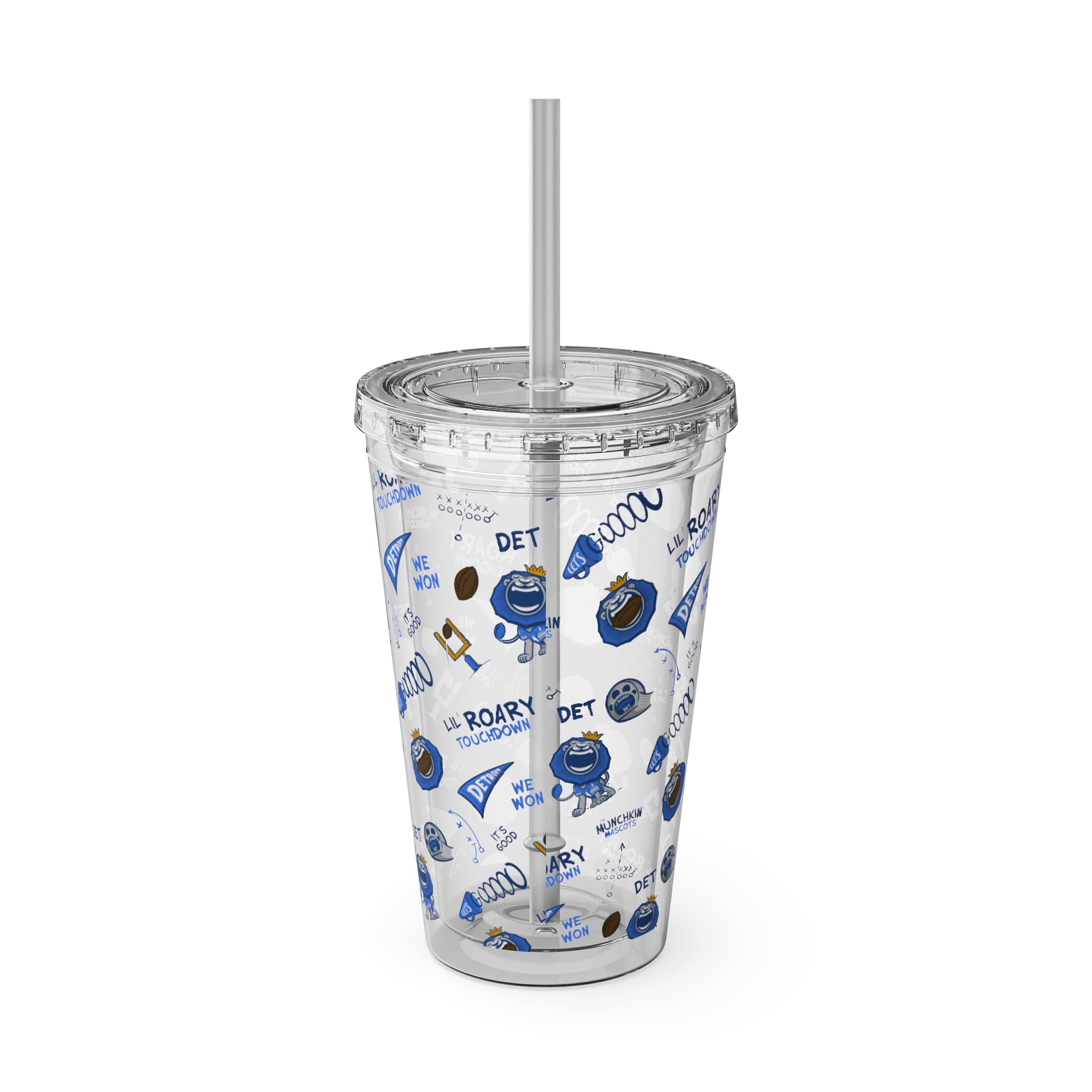 Sunsplash Tumbler with Straw, 16oz - Pattern - Lil' Roary DET Football