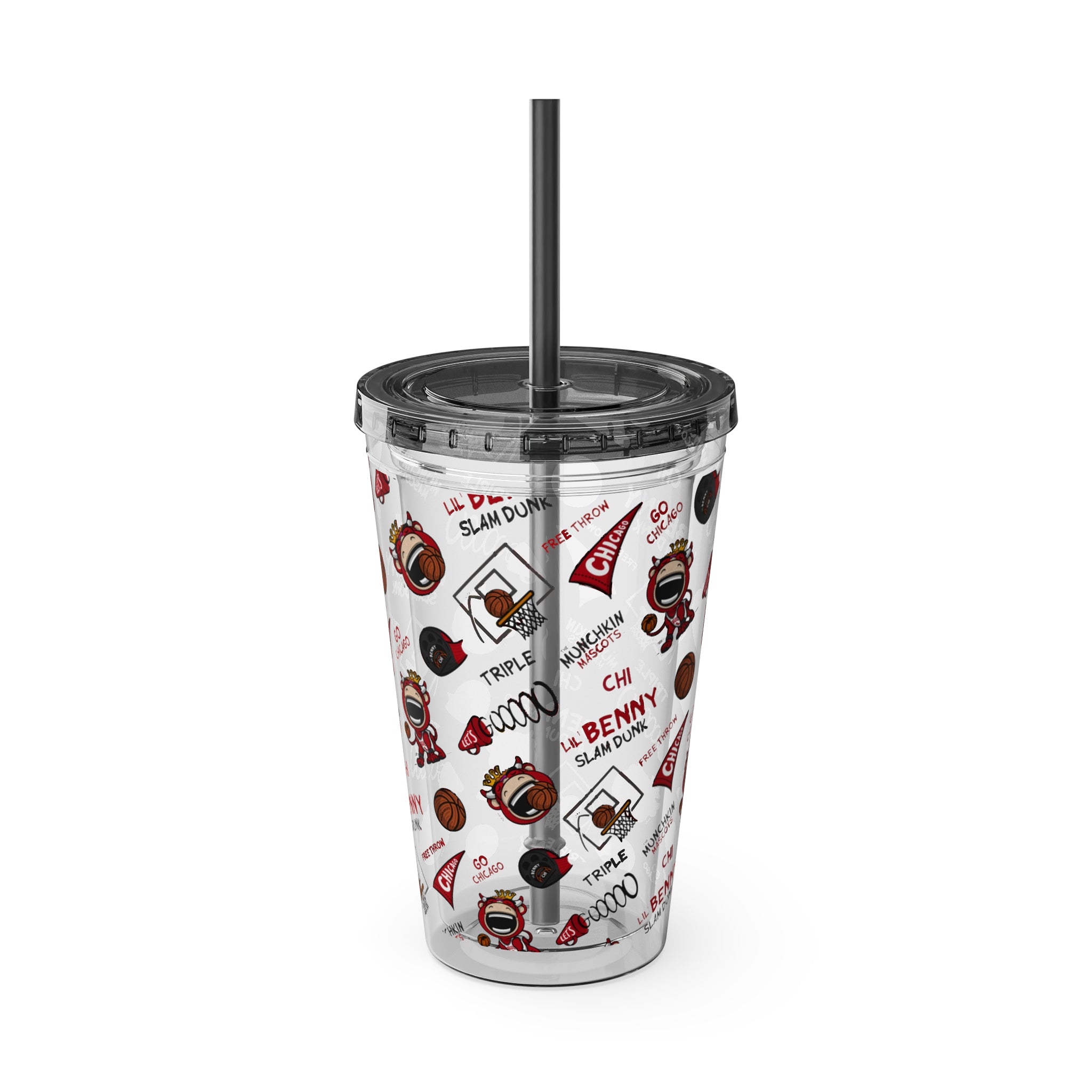 Sunsplash Tumbler with Straw, 16oz - Pattern - Lil' Benny CHI Basketball