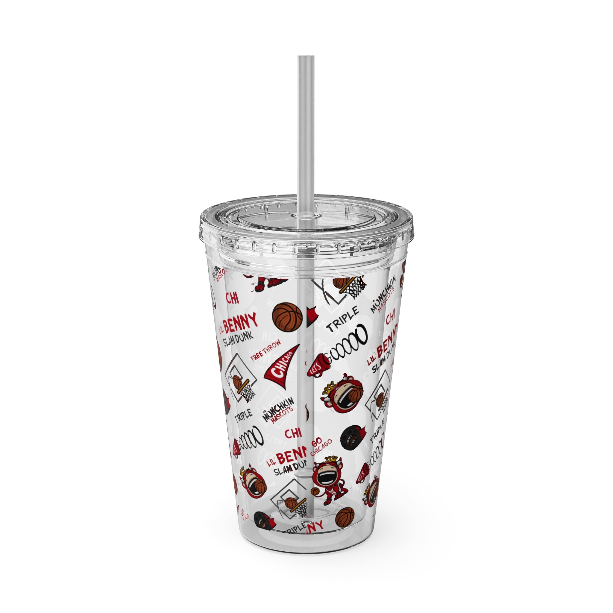 Sunsplash Tumbler with Straw, 16oz - Pattern - Lil' Benny CHI Basketball