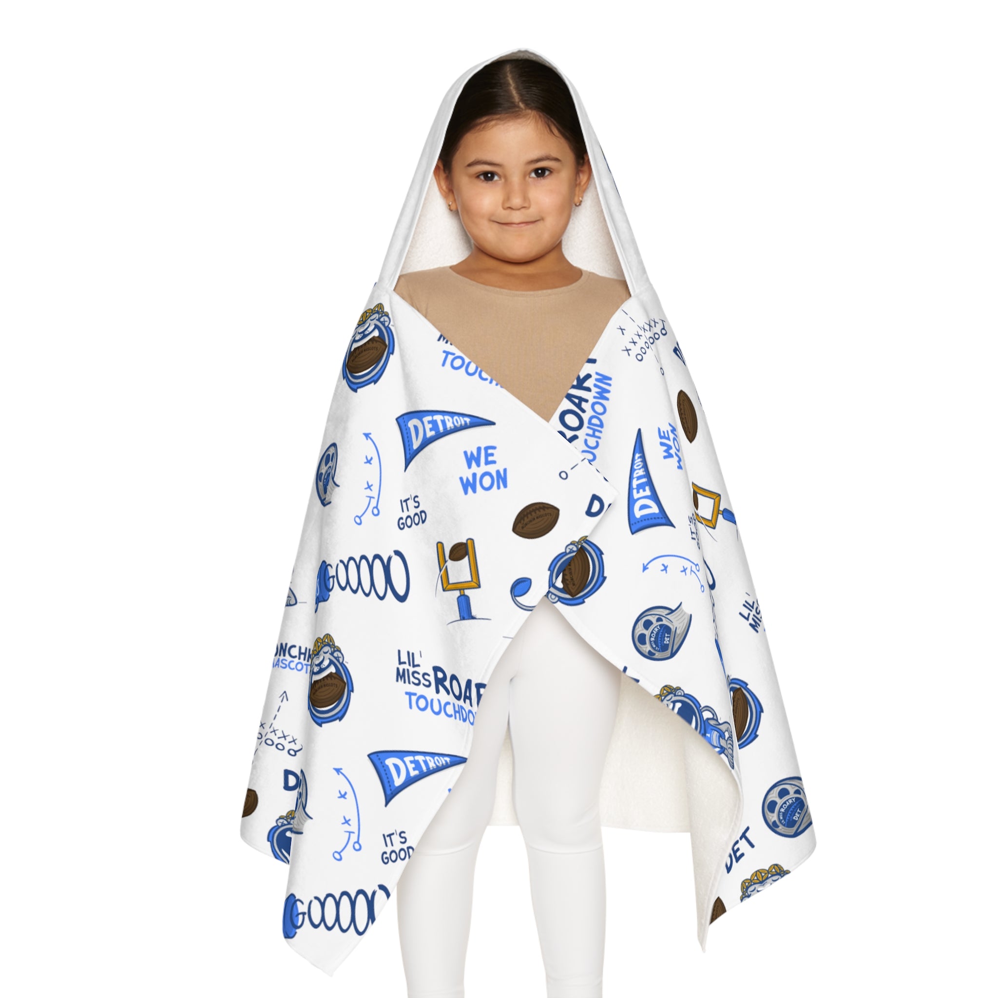 Youth Hooded Towel - Lil' Miss Roary DET Football