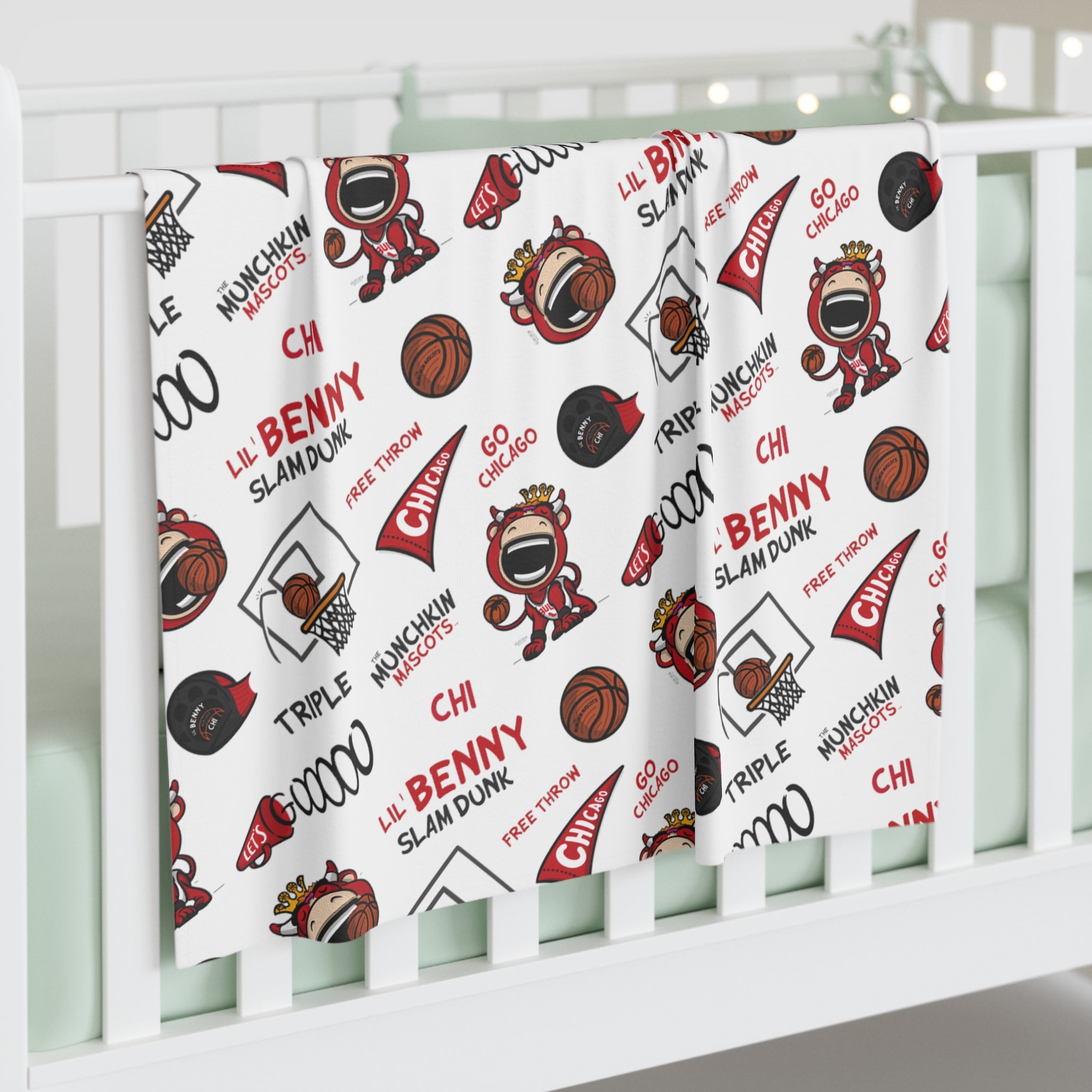 Baby Swaddle Blanket - Pattern - Lil' Benny CHI Basketball