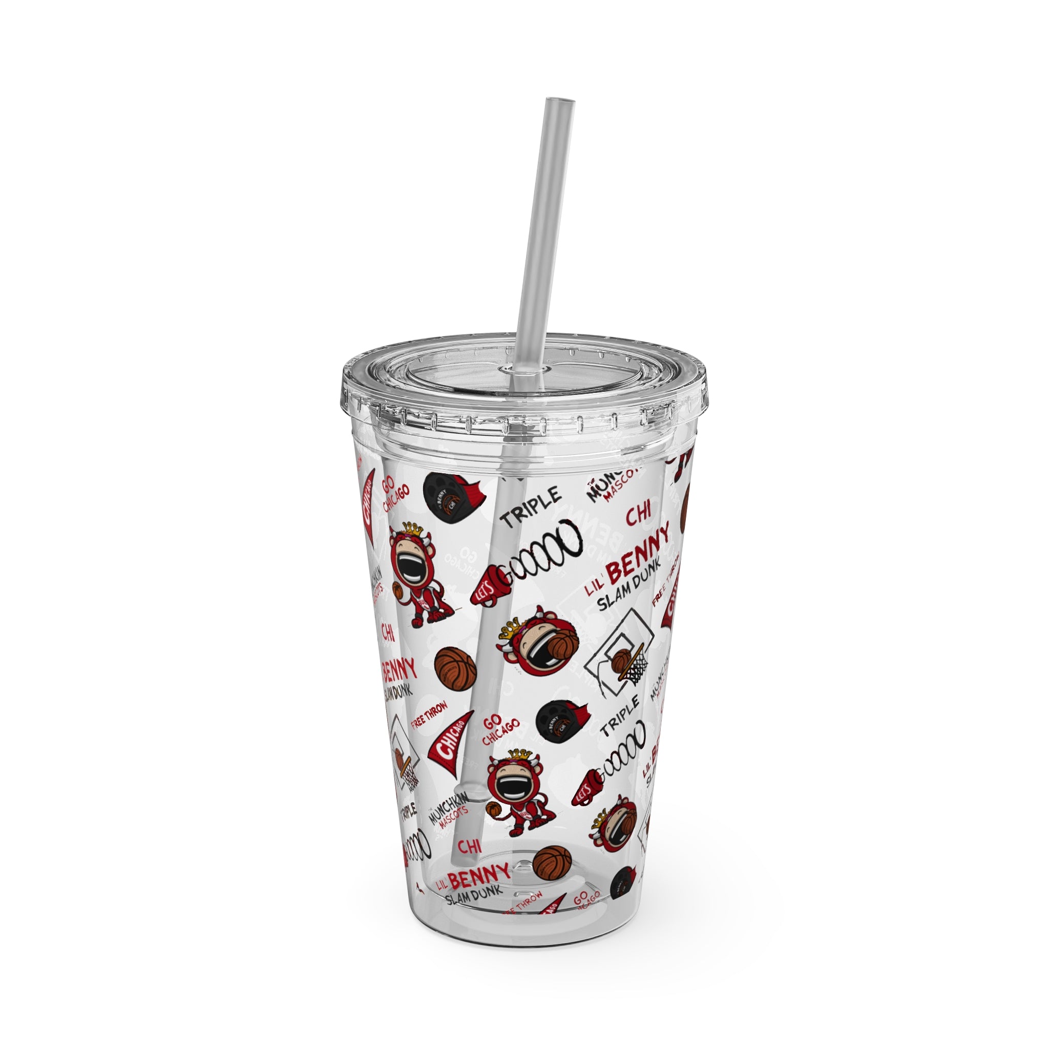 Sunsplash Tumbler with Straw, 16oz - Pattern - Lil' Benny CHI Basketball