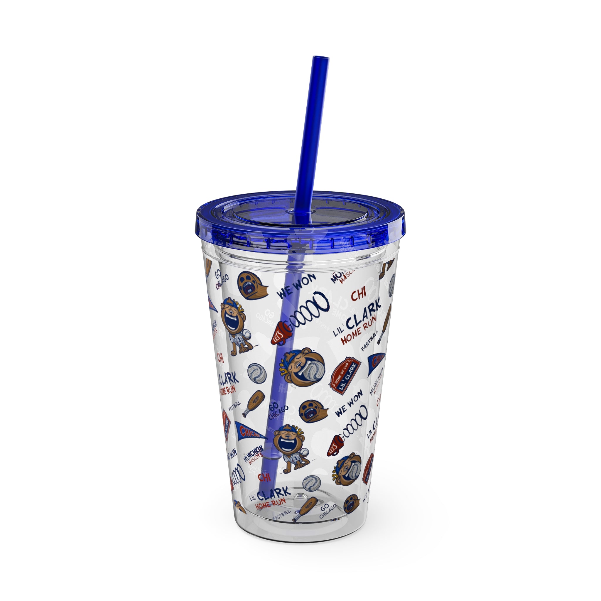 Sunsplash Tumbler with Straw, 16oz - Pattern - Lil' Clark CHI Baseball