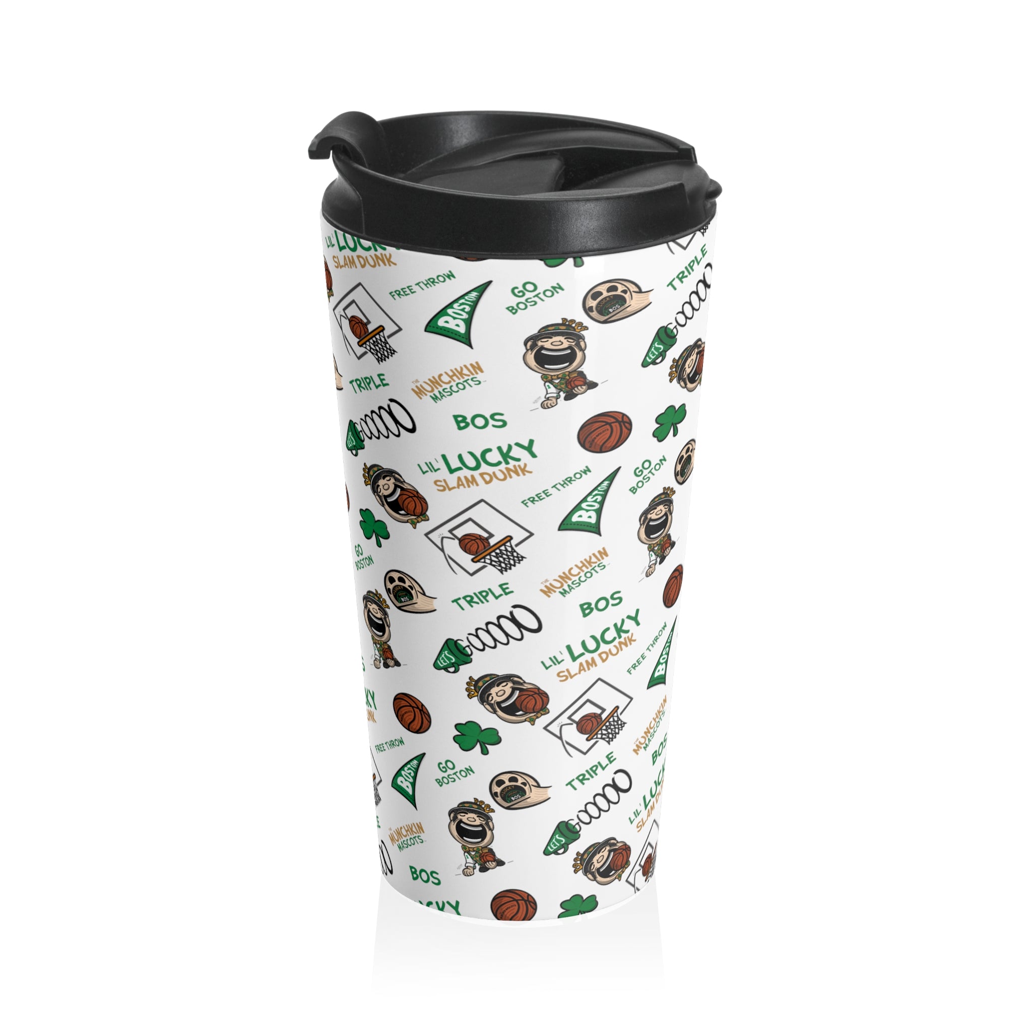 Stainless Steel Travel Mug - Pattern - Lil' Lucky BOS Basketball