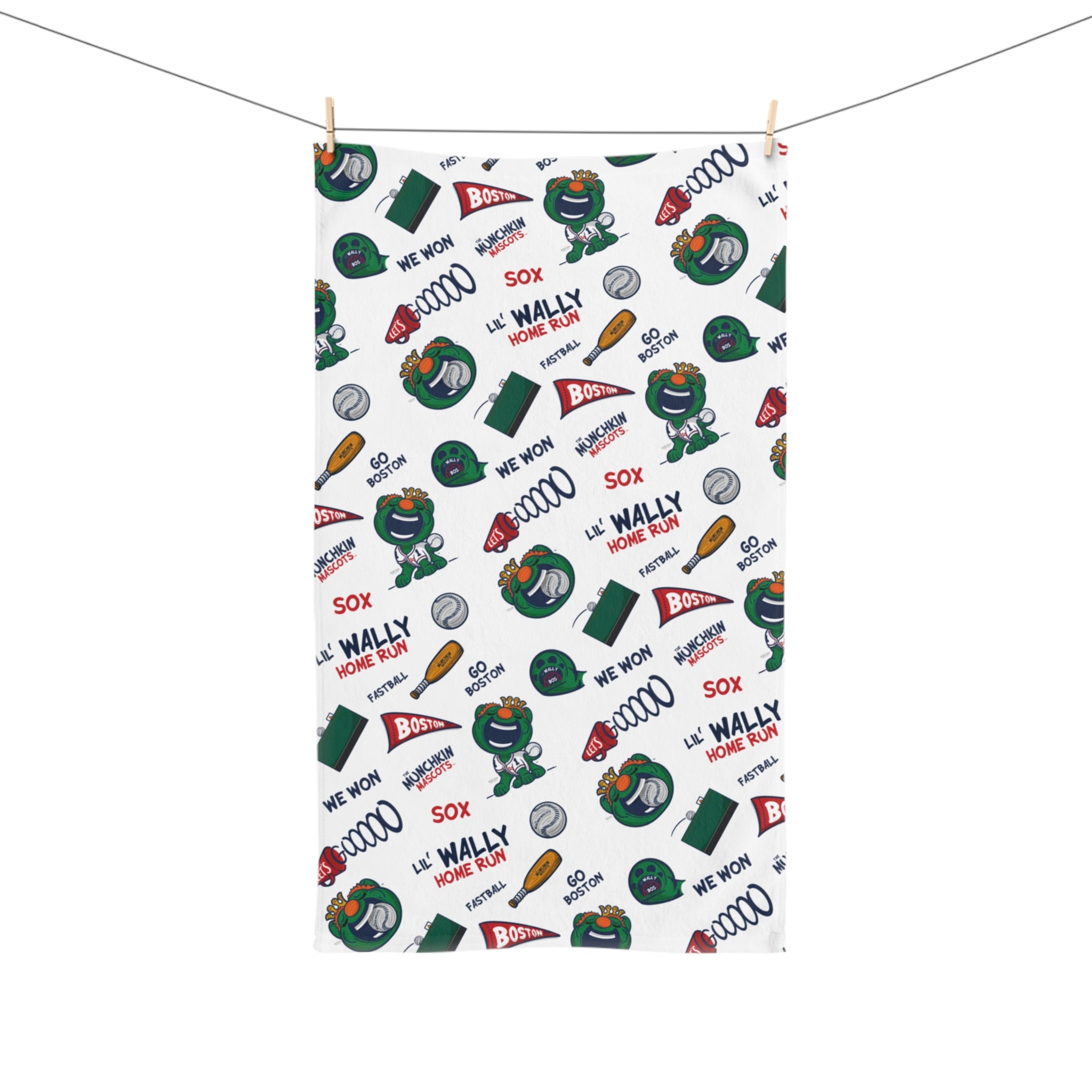 Boston Baseball Hand Towel Lil' Wally Pattern | Hand-Drawn Art | Gifts for Kids