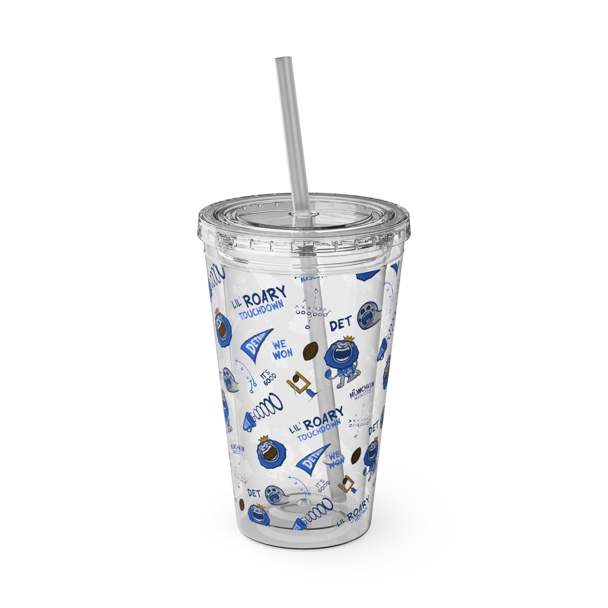 Sunsplash Tumbler with Straw, 16oz - Pattern - Lil' Roary DET Football