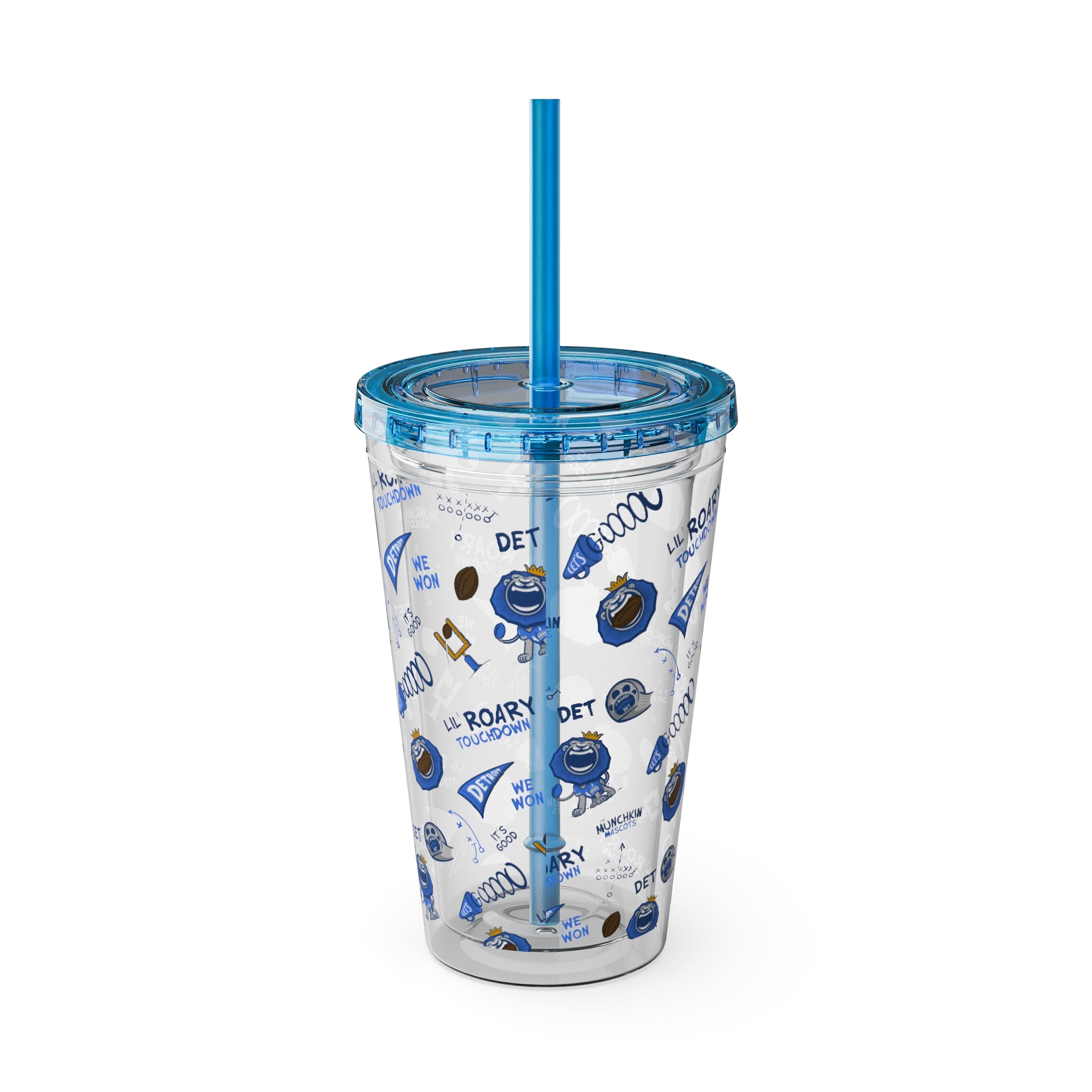 Sunsplash Tumbler with Straw, 16oz - Pattern - Lil' Roary DET Football