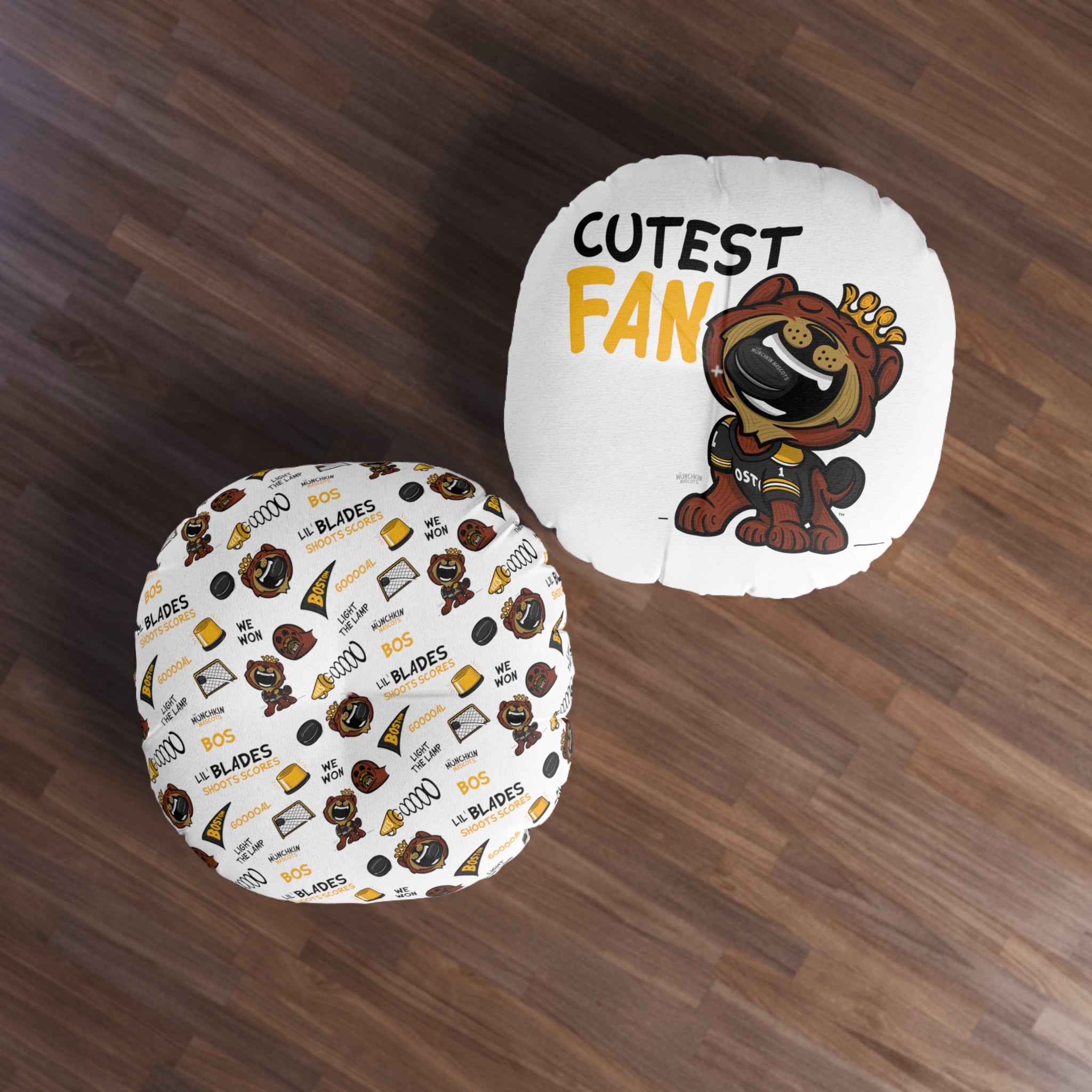 Tufted Floor Pillow, Round - Pattern + Cutest Fan - Lil' Blades BOS Hockey