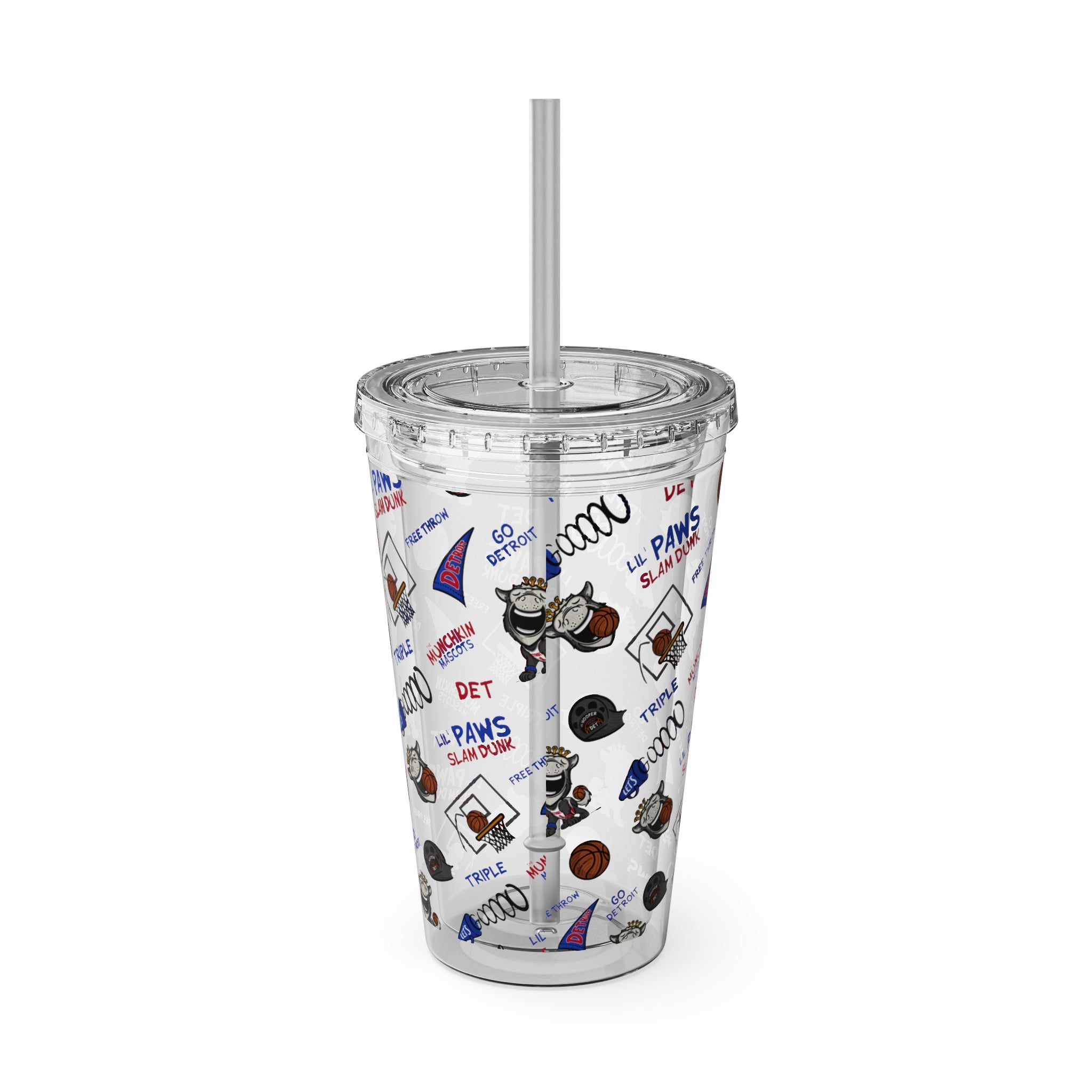 Sunsplash Tumbler with Straw, 16oz - Pattern - Lil' Hooper DET Basketball