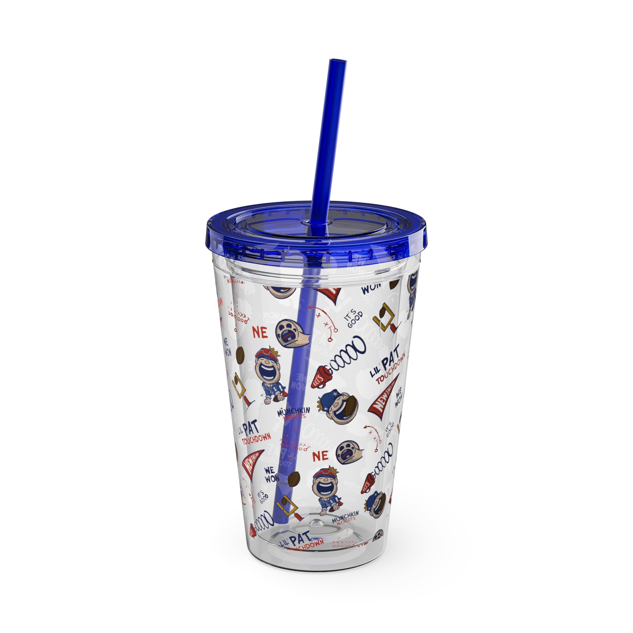 New England Football Tumbler with Straw Lil' Pat Pattern | Hand-Drawn Art | Gifts for Kids