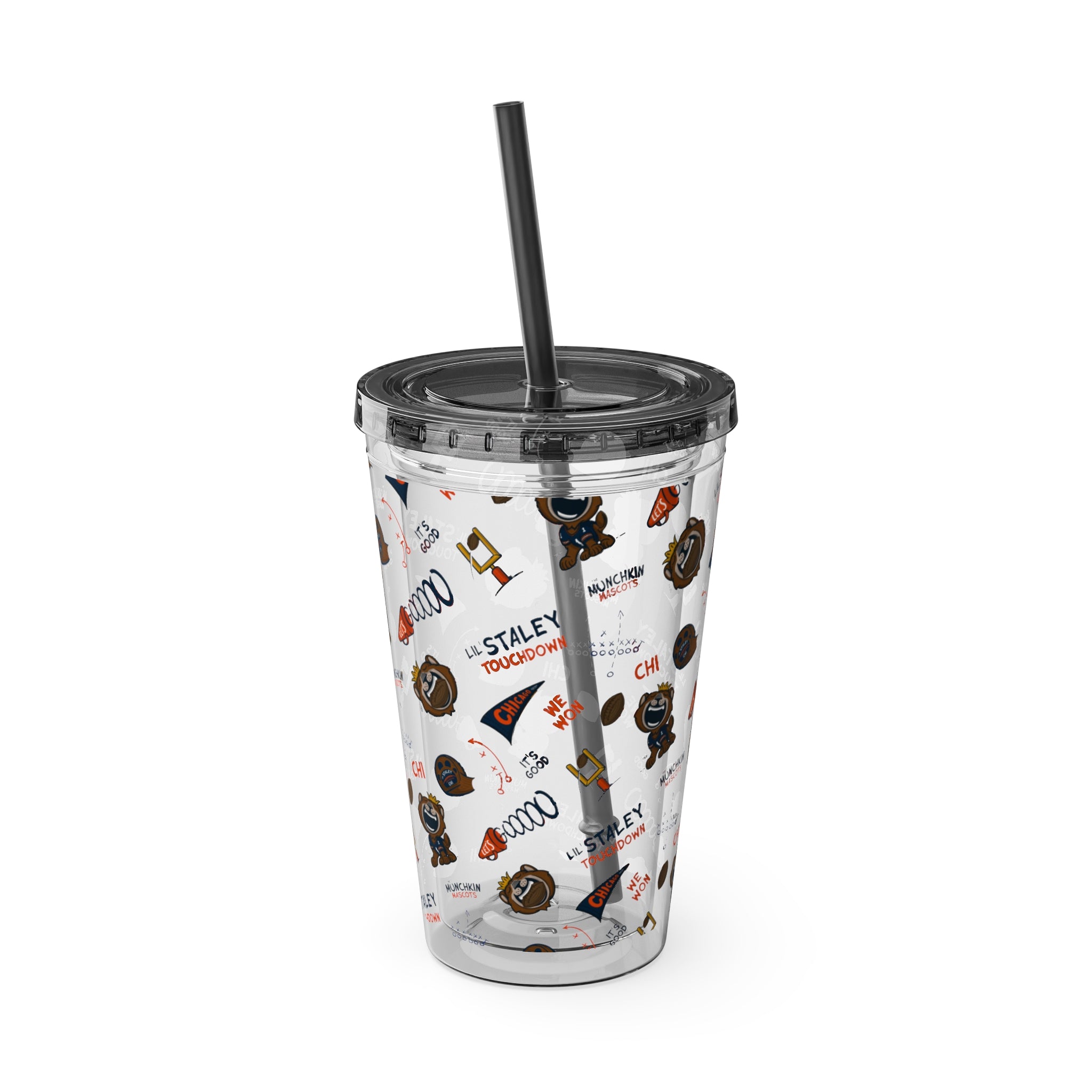 Sunsplash Tumbler with Straw, 16oz - Pattern - Lil' Staley CHI Football