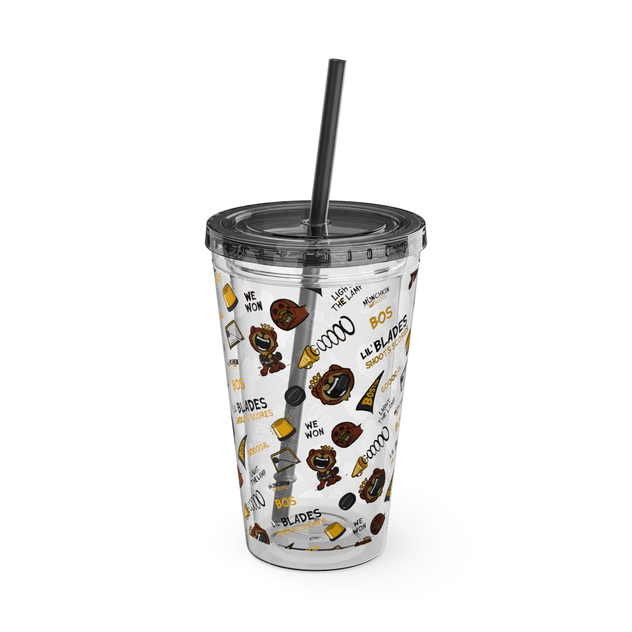 Sunsplash Tumbler with Straw, 16oz - Pattern - Lil' Blades BOS Hockey