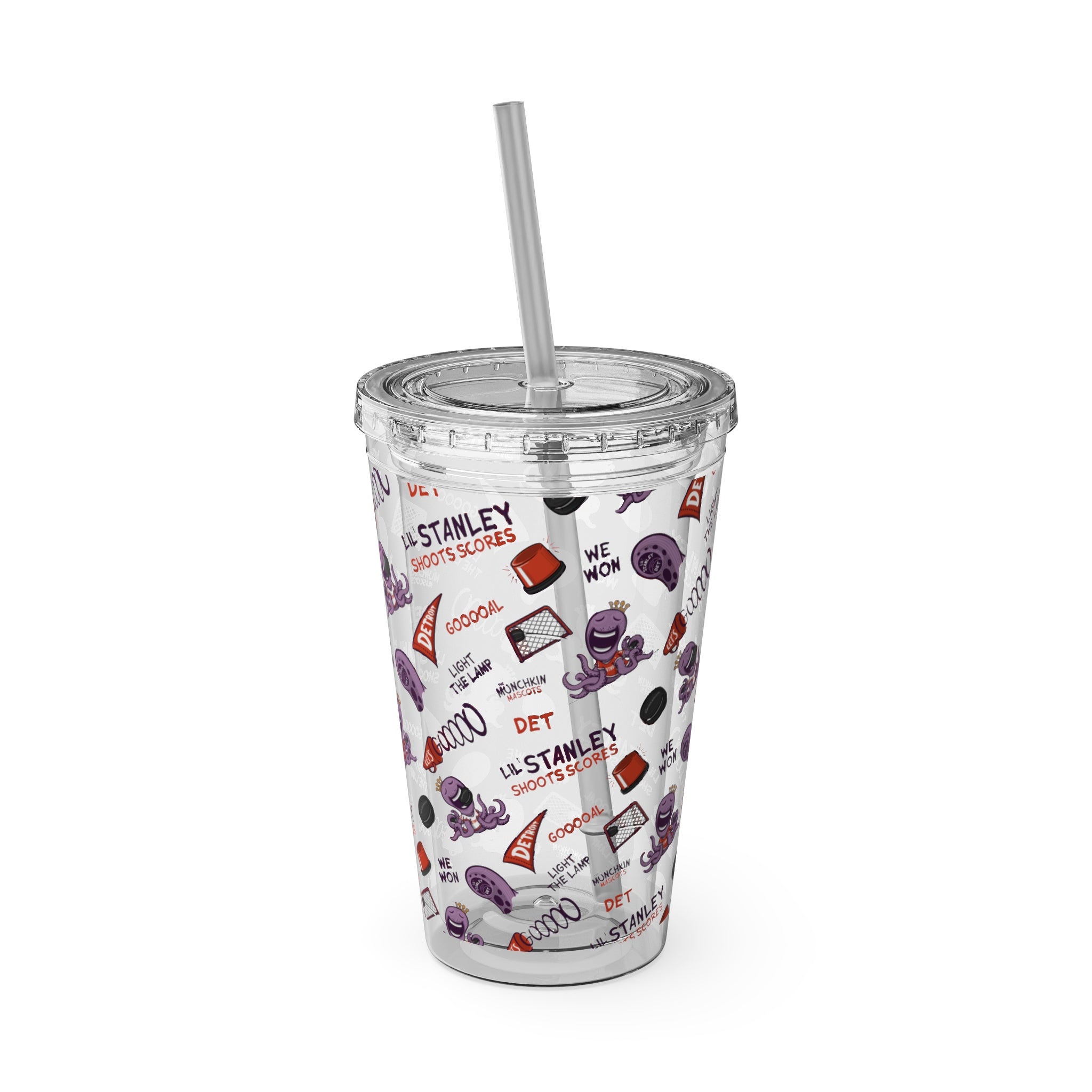 Sunsplash Tumbler with Straw, 16oz - Pattern - Lil' Stanley DET Hockey