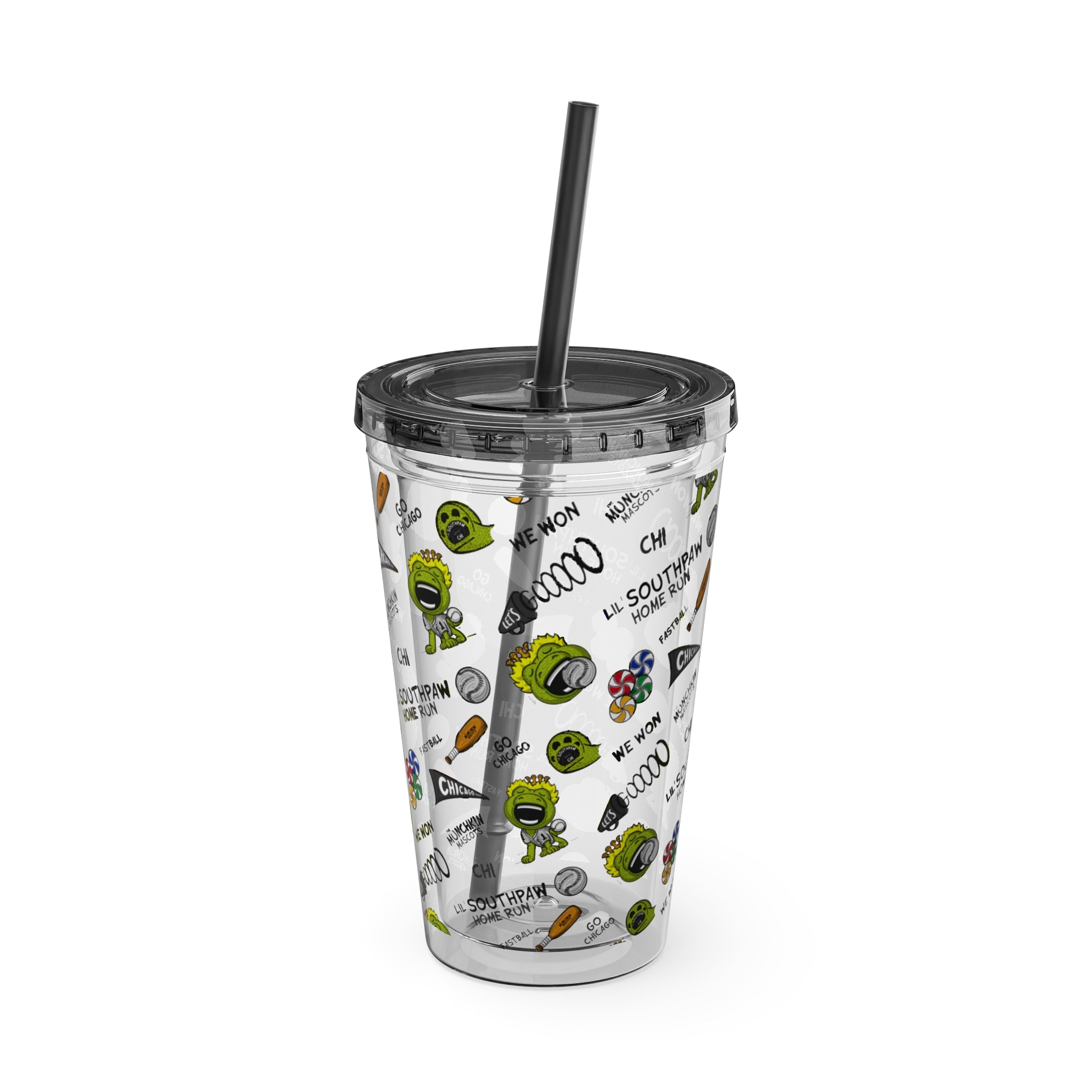 Chicago Baseball Tumbler with Straw Lil' Southpaw Pattern | Hand-Drawn Art | Gifts for Kids