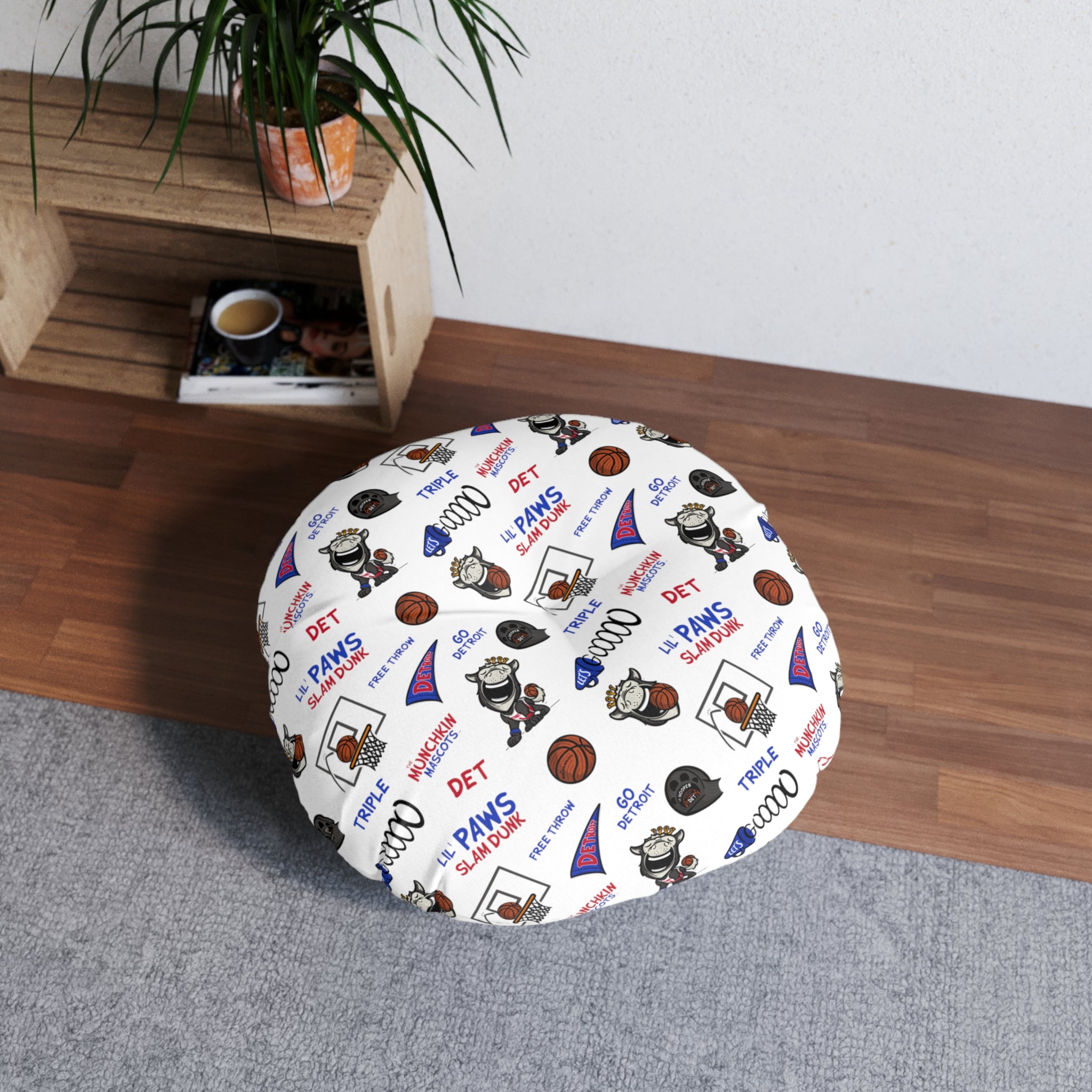 Tufted Floor Pillow, Round - Pattern + Cutest Fan - Lil' Hooper DET Basketball