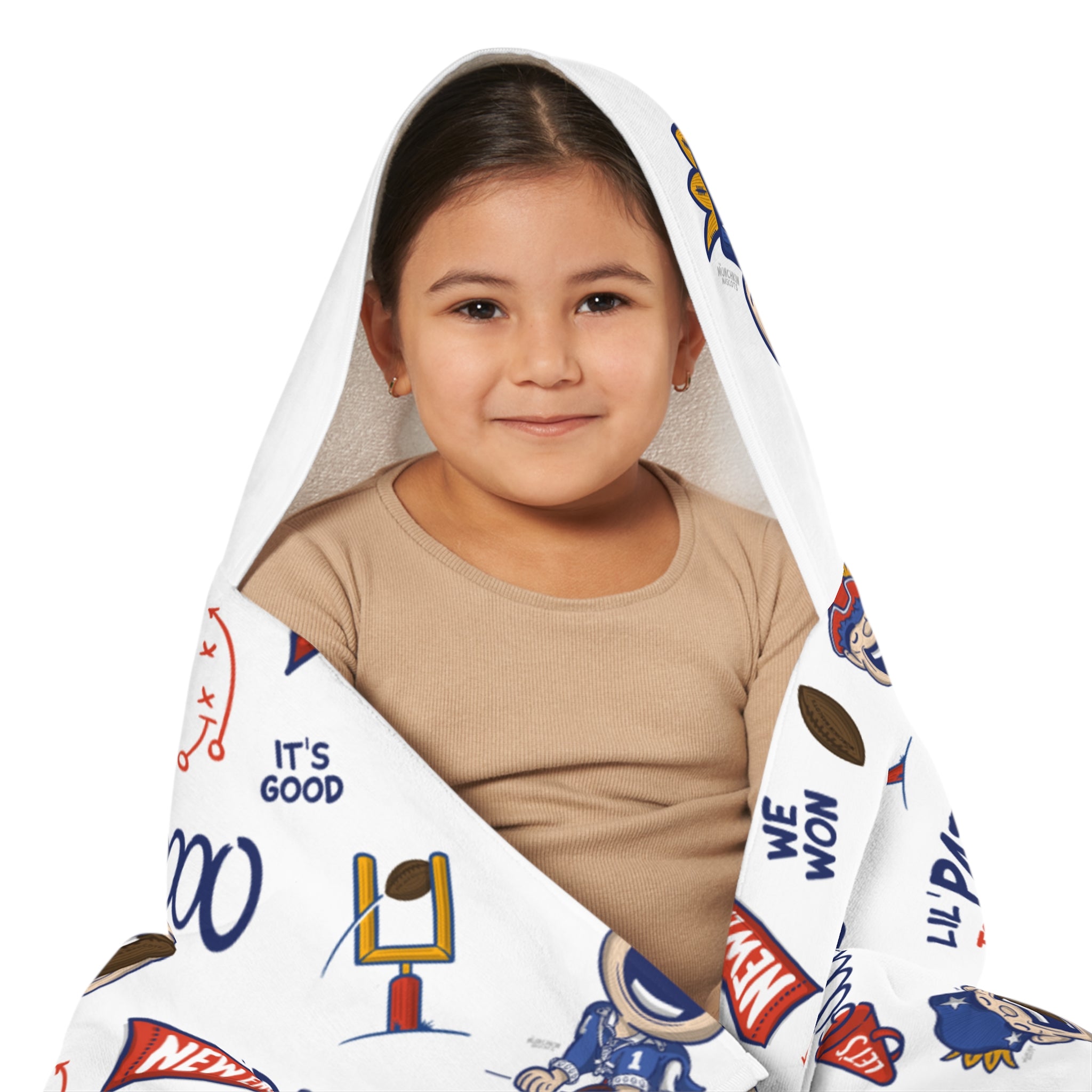 New England Football Hooded Towel Lil' Pat Pattern | Hand-Drawn Art | Gifts for Kids