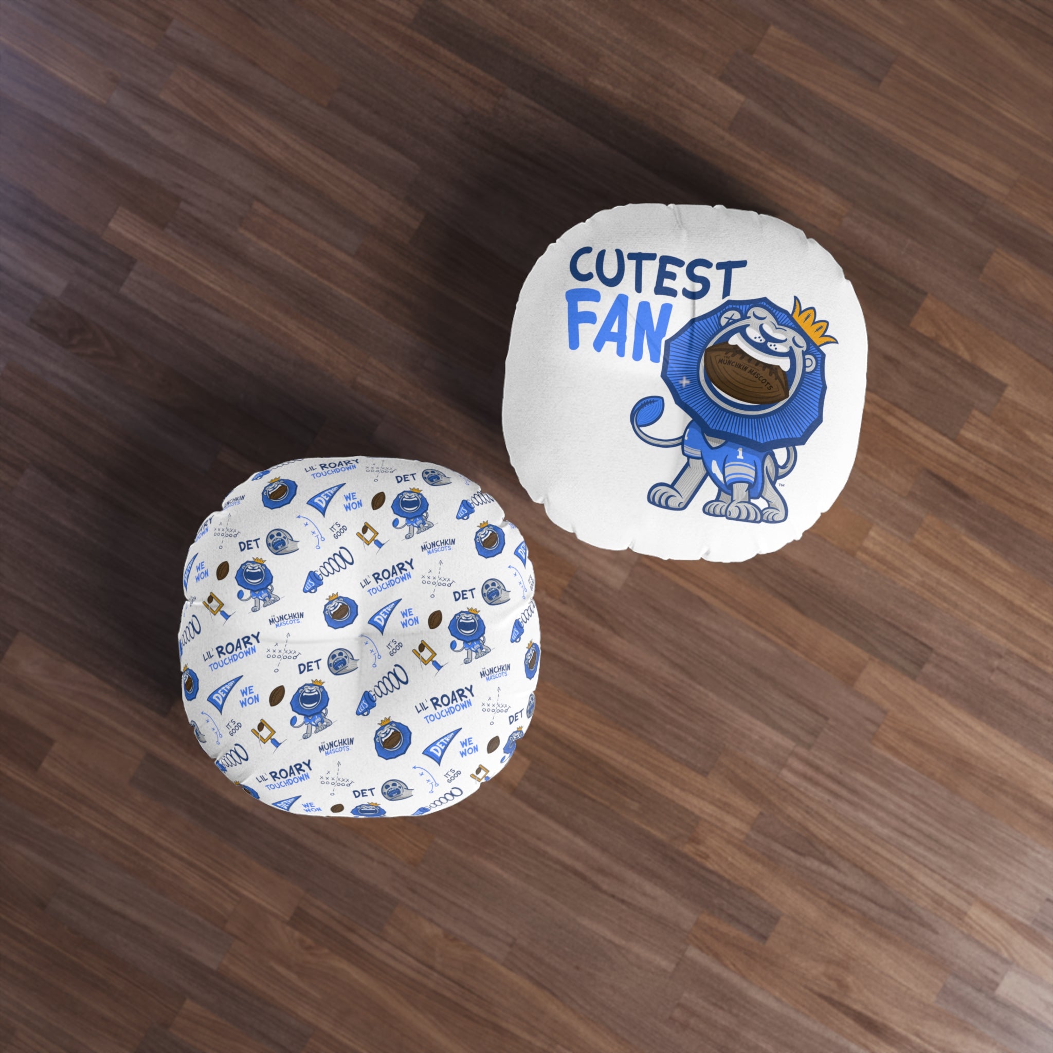 Tufted Floor Pillow, Round - Pattern + Cutest Fan - Lil' Roary DET Football