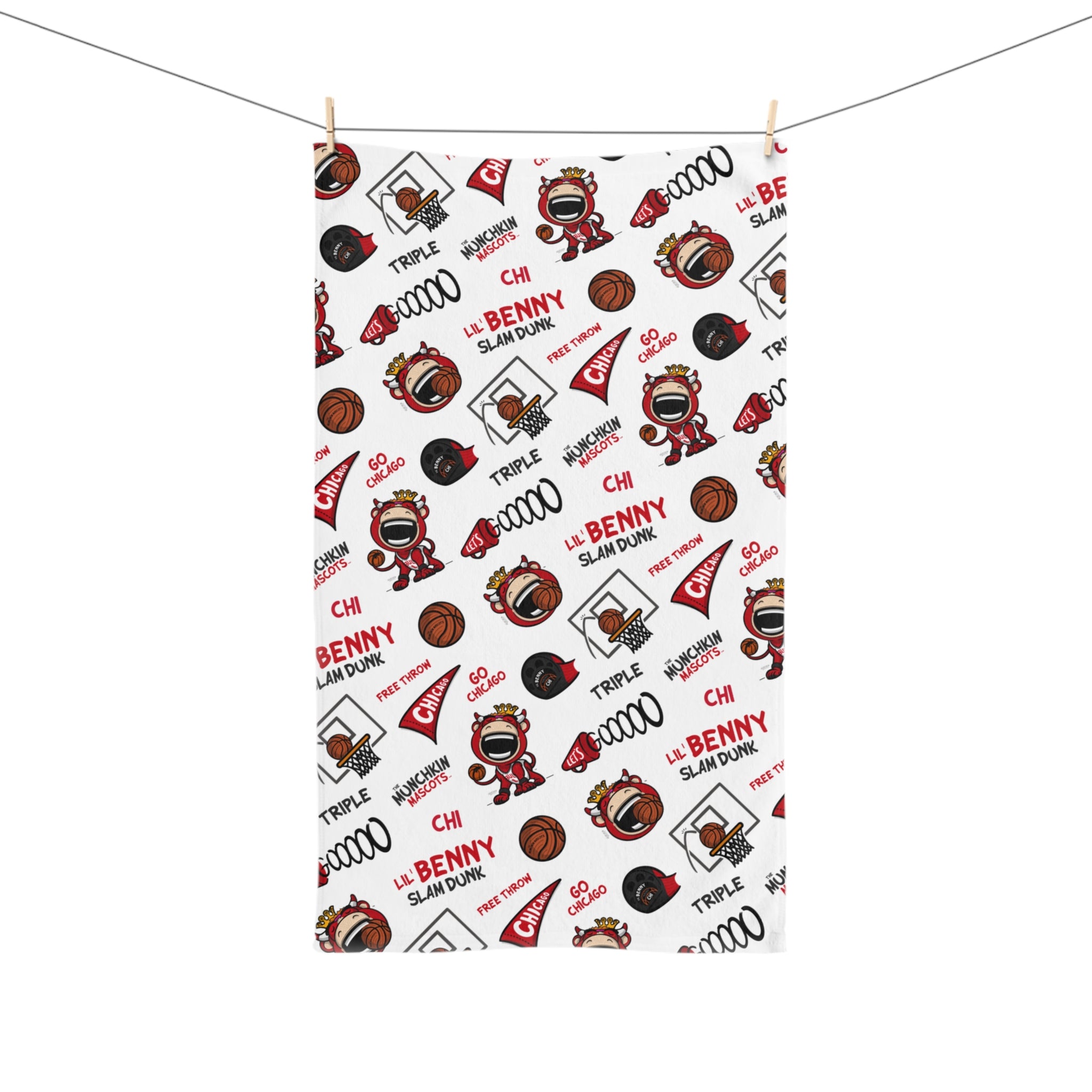 Chicago Basketball Hand Towel Lil' Benny Pattern | Hand-Drawn Art | Gifts for Kids